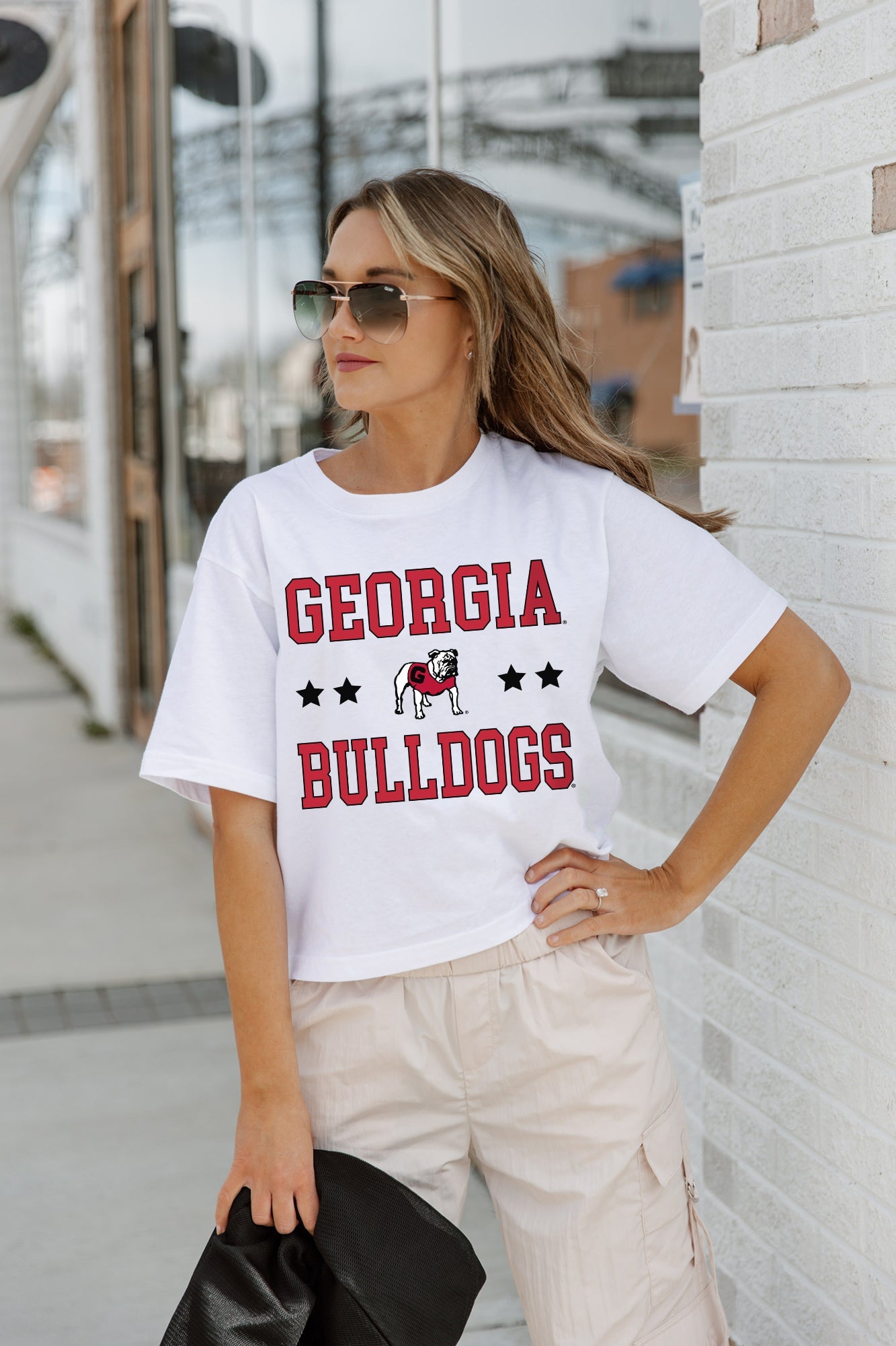 GEORGIA BULLDOGS TO THE POINT BOXY FIT WOMEN'S CROP TEE