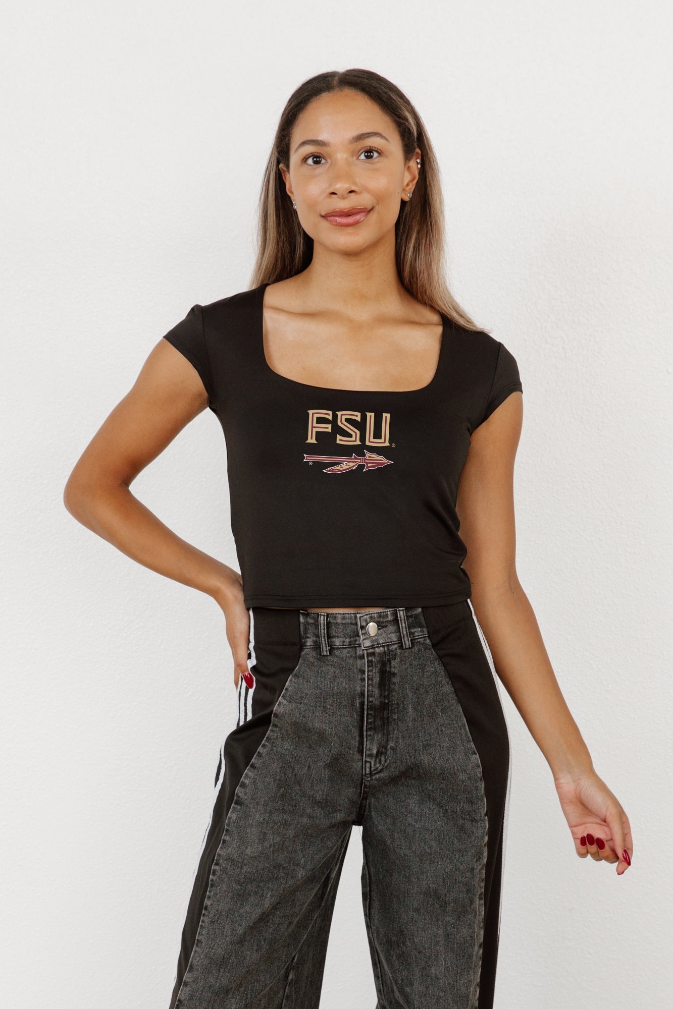 FLORIDA STATE SEMINOLES LEGACY LOOK ROUND NECK 90'S CROP TEE BY MADI PREWETT TROUTT