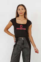 OHIO STATE BUCKEYES LEGACY LOOK ROUND NECK 90'S CROP TEE BY MADI PREWETT TROUTT