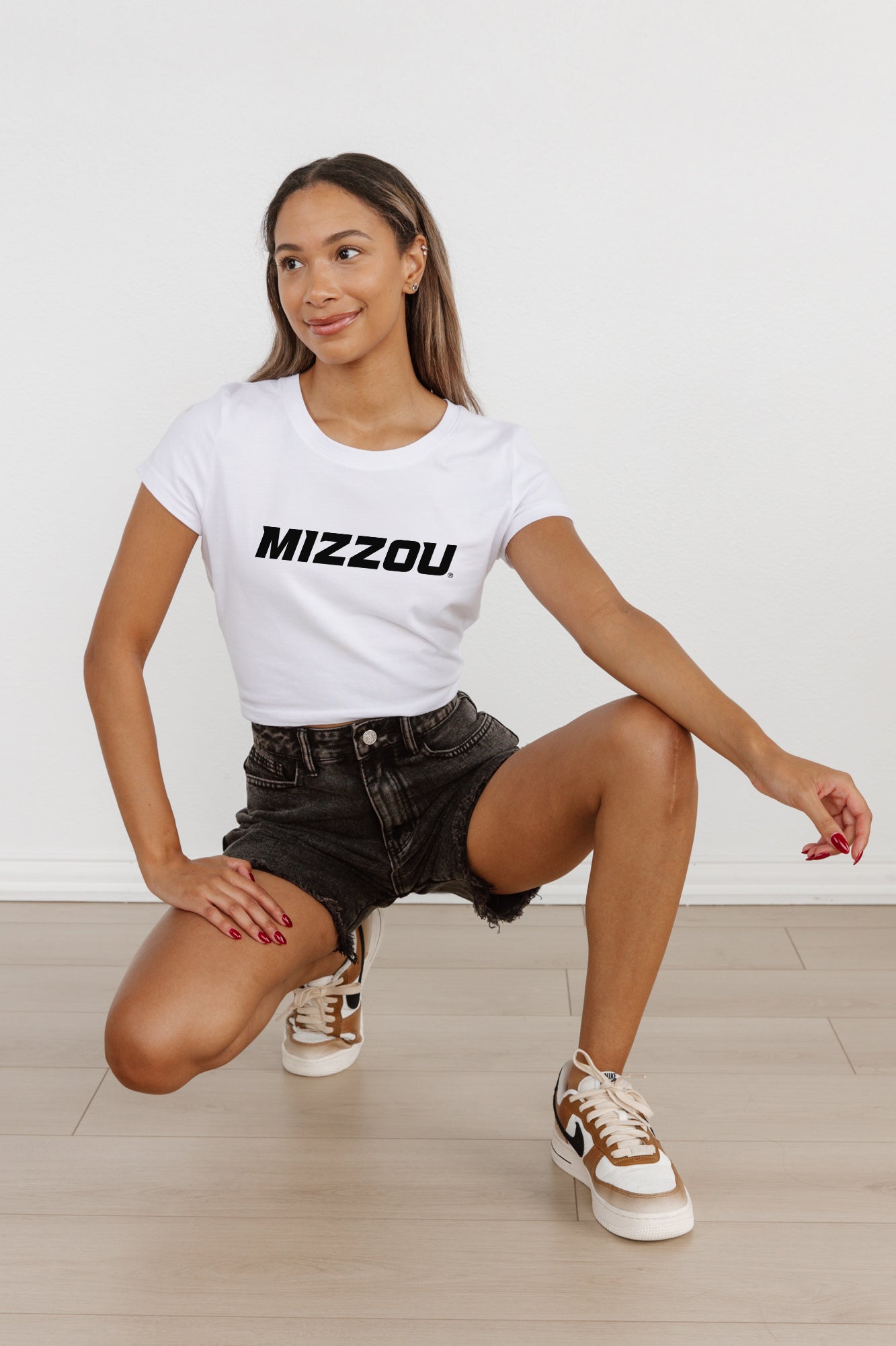 MISSOURI TIGERS VICTORY MARCH CLASSIC 90'S SHORT SLEEVE BABY CROP TEE BY MADI PREWETT TROUTT