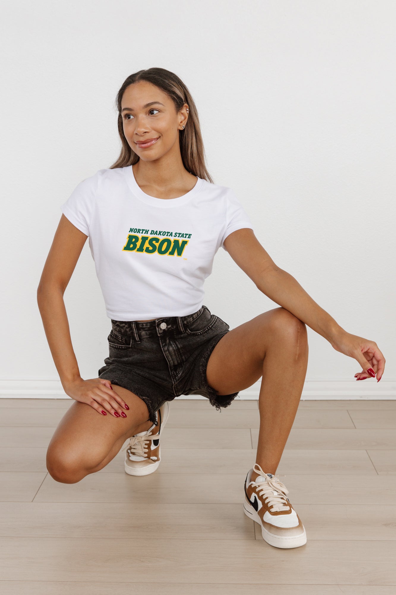 NORTH DAKOTA STATE BISON VICTORY MARCH CLASSIC 90'S SHORT SLEEVE BABY CROP TEE BY MADI PREWETT TROUTT