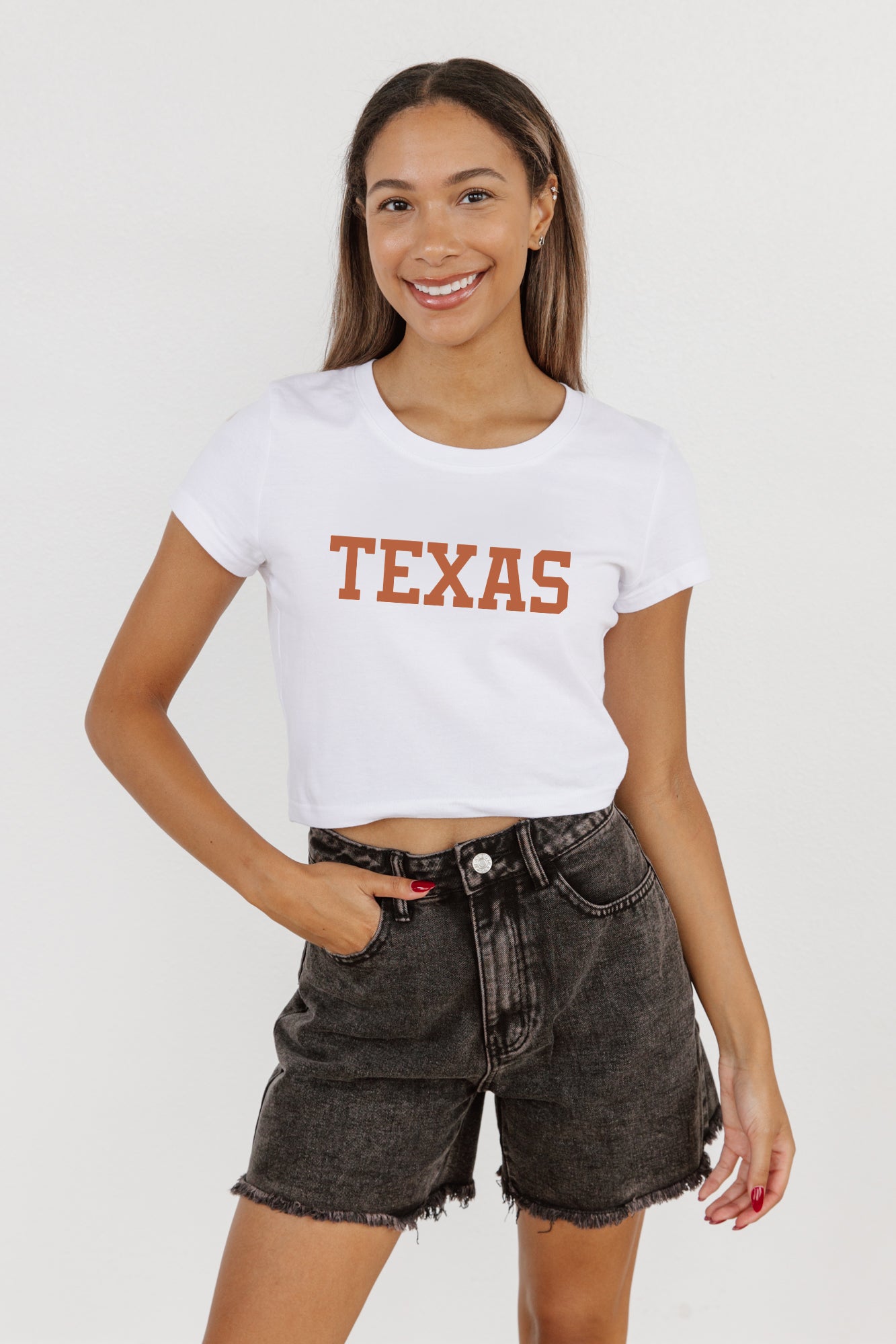 TEXAS LONGHORNS VICTORY MARCH CLASSIC 90'S SHORT SLEEVE BABY CROP TEE BY MADI PREWETT TROUTT