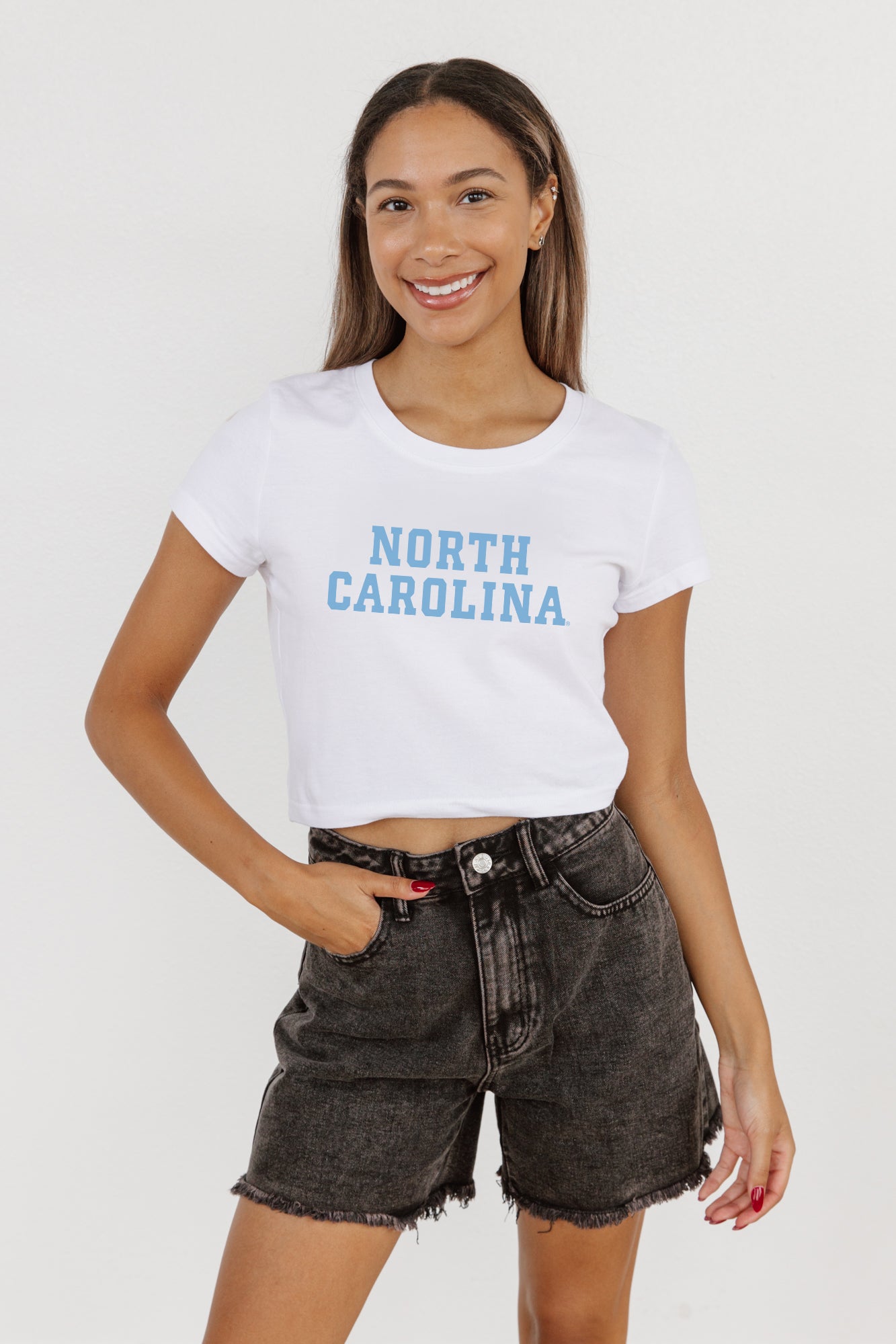 NORTH CAROLINA TAR HEELS VICTORY MARCH CLASSIC 90'S SHORT SLEEVE BABY CROP TEE BY MADI PREWETT TROUTT