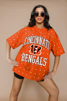 CINCINNATI BENGALS IN THE ZONE OVERSIZED ALL-OVER RHINESTONE SHORT SLEEVE GAMEDAY TEE