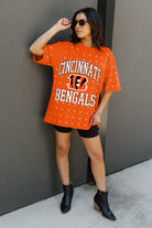 CINCINNATI BENGALS IN THE ZONE OVERSIZED ALL-OVER RHINESTONE SHORT SLEEVE GAMEDAY TEE