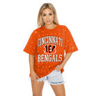 CINCINNATI BENGALS IN THE ZONE OVERSIZED ALL-OVER RHINESTONE SHORT SLEEVE GAMEDAY TEE