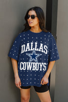 DALLAS COWBOYS IN THE ZONE OVERSIZED ALL-OVER RHINESTONE SHORT SLEEVE GAMEDAY TEE