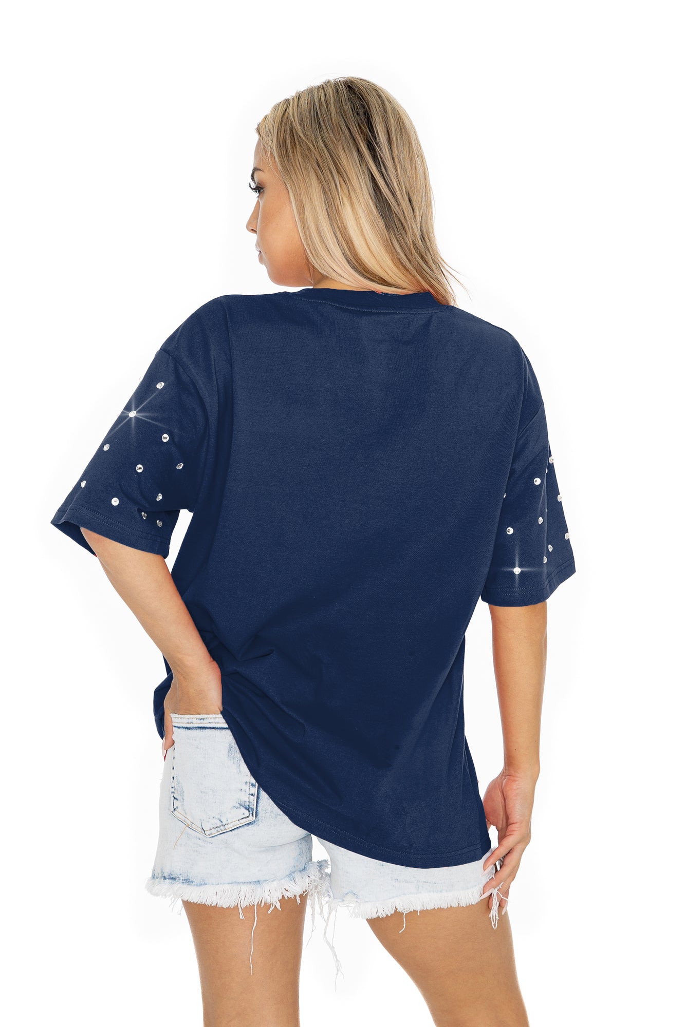 DALLAS COWBOYS IN THE ZONE OVERSIZED ALL-OVER RHINESTONE SHORT SLEEVE GAMEDAY TEE