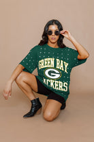 GREEN BAY PACKERS IN THE ZONE OVERSIZED ALL-OVER RHINESTONE SHORT SLEEVE GAMEDAY TEE