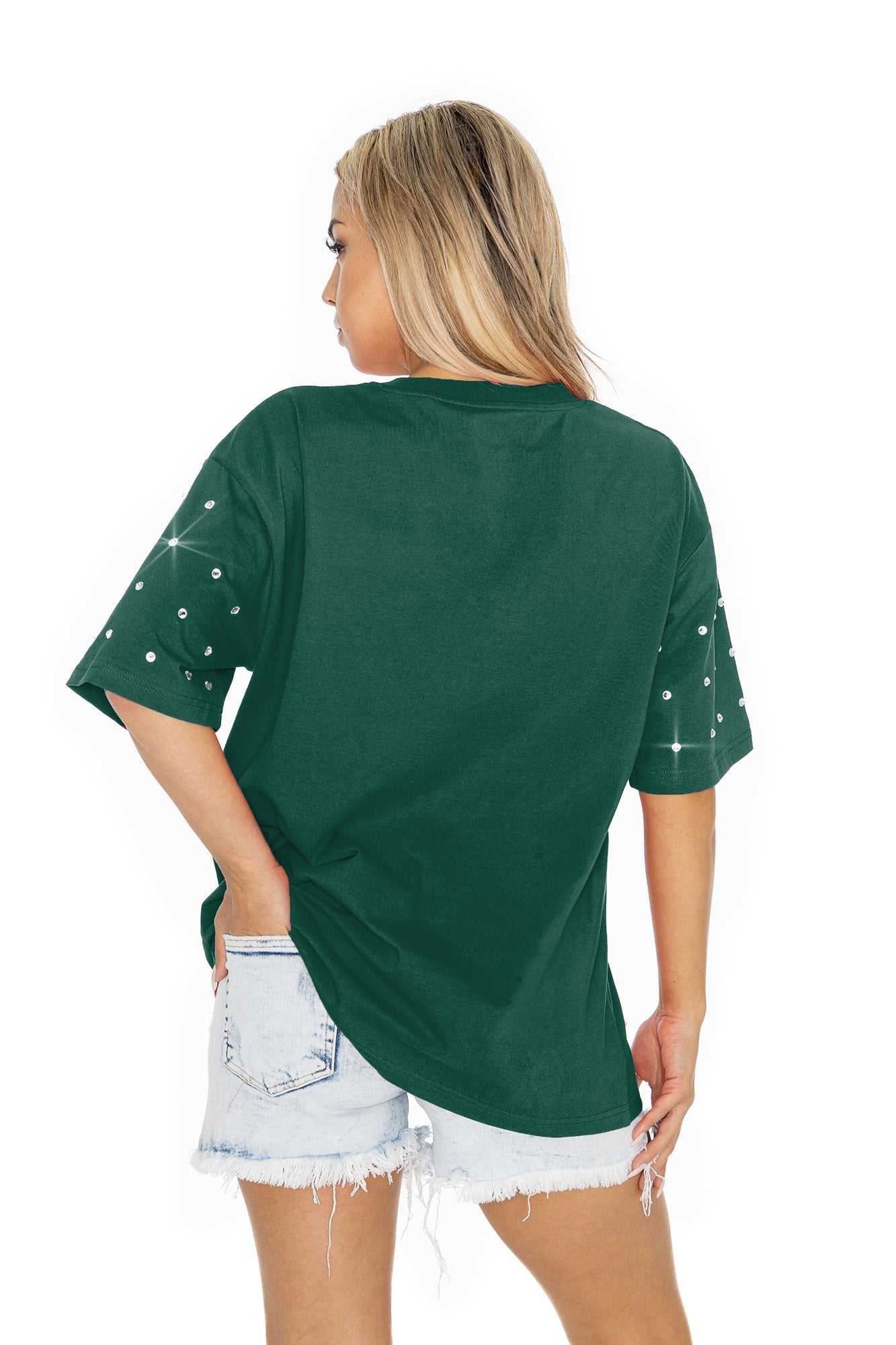 GREEN BAY PACKERS IN THE ZONE OVERSIZED ALL-OVER RHINESTONE SHORT SLEEVE GAMEDAY TEE