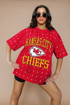 KANSAS CITY CHIEFS IN THE ZONE OVERSIZED ALL-OVER RHINESTONE SHORT SLEEVE GAMEDAY TEE