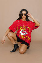 KANSAS CITY CHIEFS IN THE ZONE OVERSIZED ALL-OVER RHINESTONE SHORT SLEEVE GAMEDAY TEE