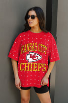 KANSAS CITY CHIEFS IN THE ZONE OVERSIZED ALL-OVER RHINESTONE SHORT SLEEVE GAMEDAY TEE