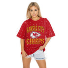 KANSAS CITY CHIEFS IN THE ZONE OVERSIZED ALL-OVER RHINESTONE SHORT SLEEVE GAMEDAY TEE