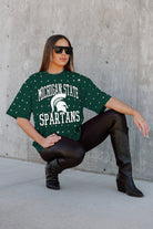 MICHIGAN STATE SPARTANS IN THE ZONE OVERSIZED ALL-OVER RHINESTONE SHORT SLEEVE GAMEDAY TEE