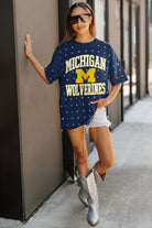 MICHIGAN WOLVERINES IN THE ZONE OVERSIZED ALL-OVER RHINESTONE SHORT SLEEVE GAMEDAY TEE