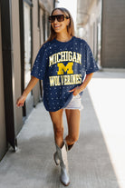 MICHIGAN WOLVERINES IN THE ZONE OVERSIZED ALL-OVER RHINESTONE SHORT SLEEVE GAMEDAY TEE