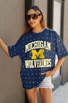 MICHIGAN WOLVERINES IN THE ZONE OVERSIZED ALL-OVER RHINESTONE SHORT SLEEVE GAMEDAY TEE