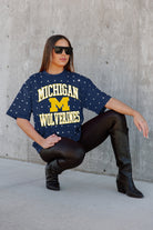 MICHIGAN WOLVERINES IN THE ZONE OVERSIZED ALL-OVER RHINESTONE SHORT SLEEVE GAMEDAY TEE