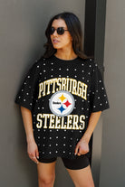 PITTSBURGH STEELERS IN THE ZONE OVERSIZED ALL-OVER RHINESTONE SHORT SLEEVE GAMEDAY TEE