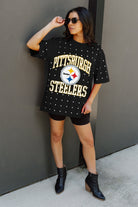 PITTSBURGH STEELERS IN THE ZONE OVERSIZED ALL-OVER RHINESTONE SHORT SLEEVE GAMEDAY TEE