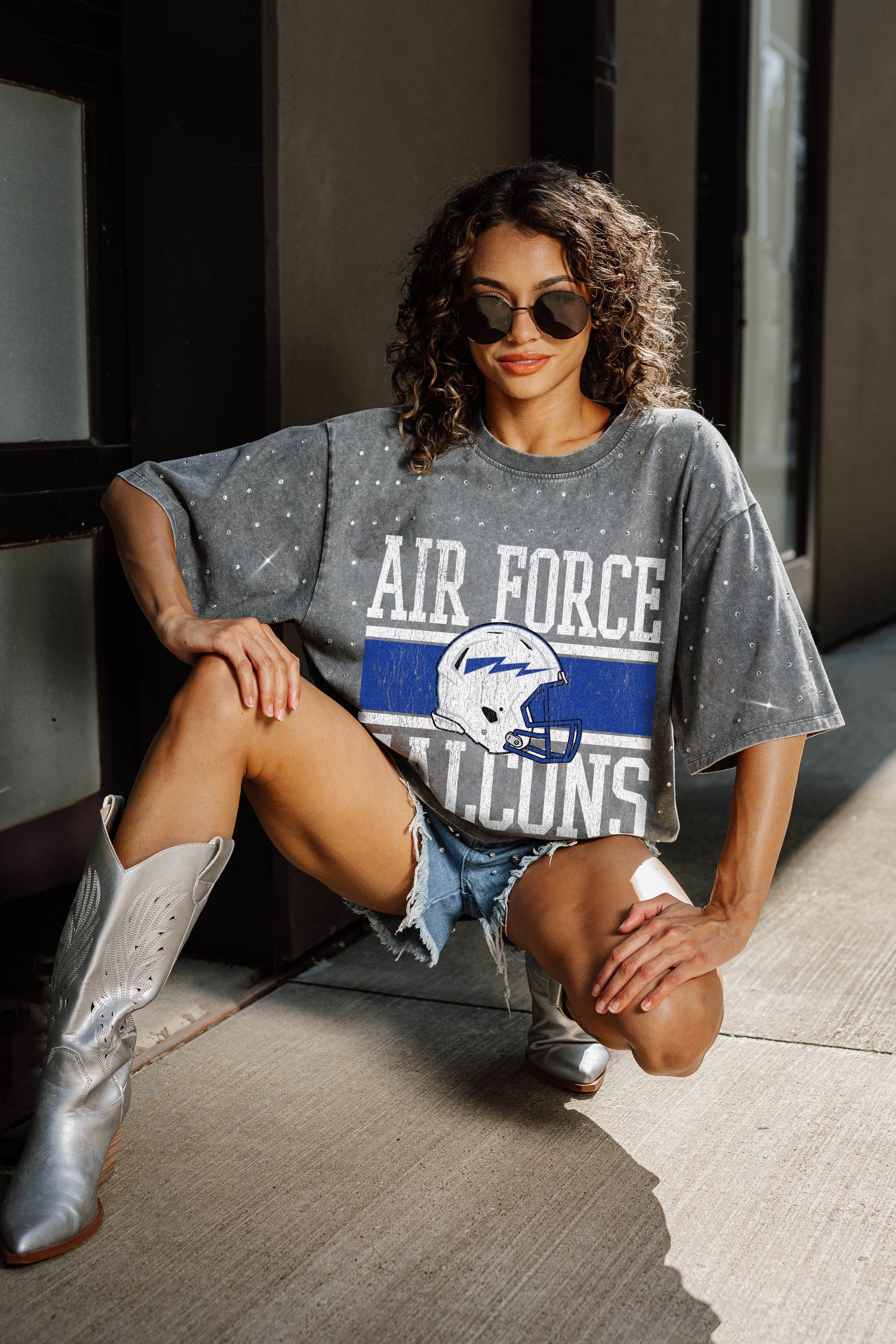 AIR FORCE FALCONS ON THE BALL MINI RHINESTONE SHORT SLEEVE CLASSIC TEE