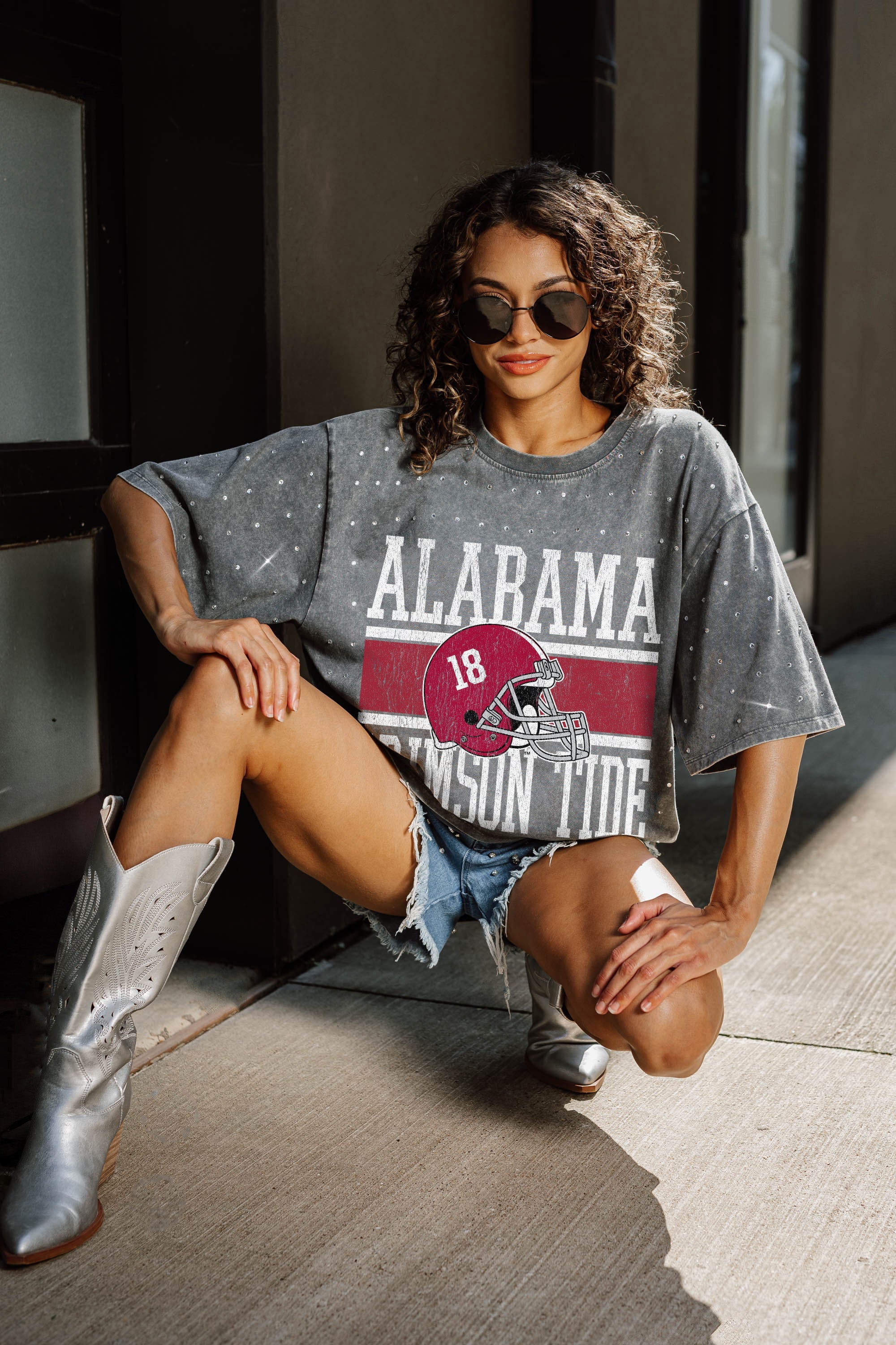 ALABAMA CRIMSON TIDE ON THE BALL MINI RHINESTONE SHORT SLEEVE CLASSIC TEE