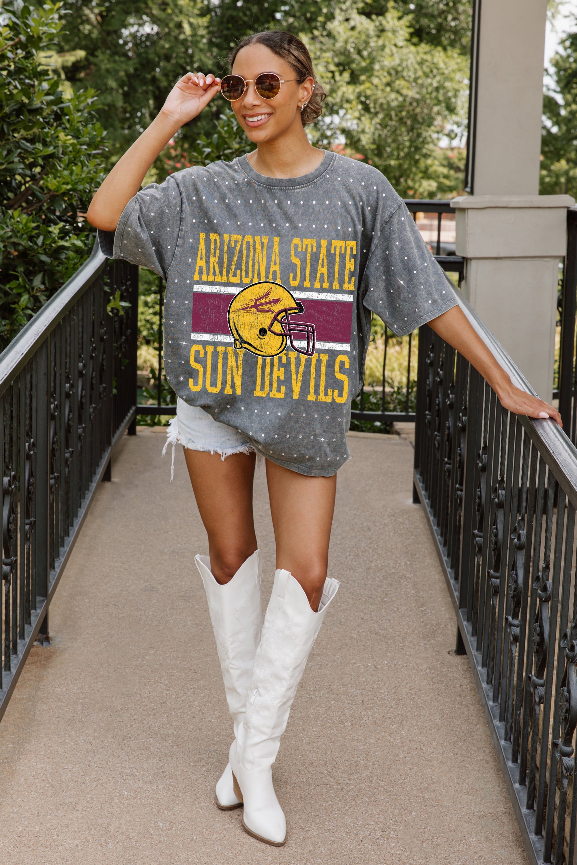 ARIZONA STATE SUN DEVILS ON THE BALL MINI RHINESTONE SHORT SLEEVE CLASSIC TEE