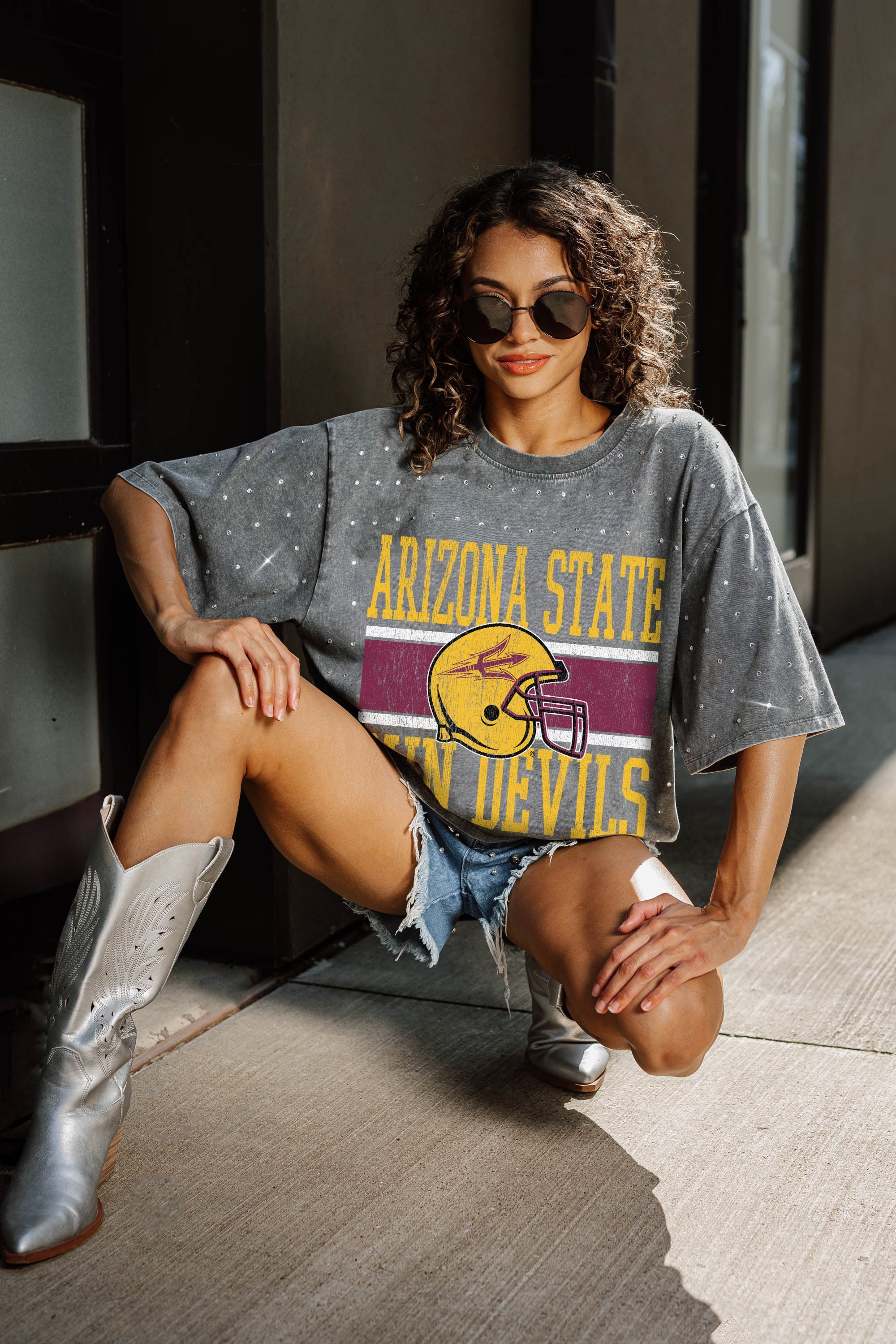 ARIZONA STATE SUN DEVILS ON THE BALL MINI RHINESTONE SHORT SLEEVE CLASSIC TEE