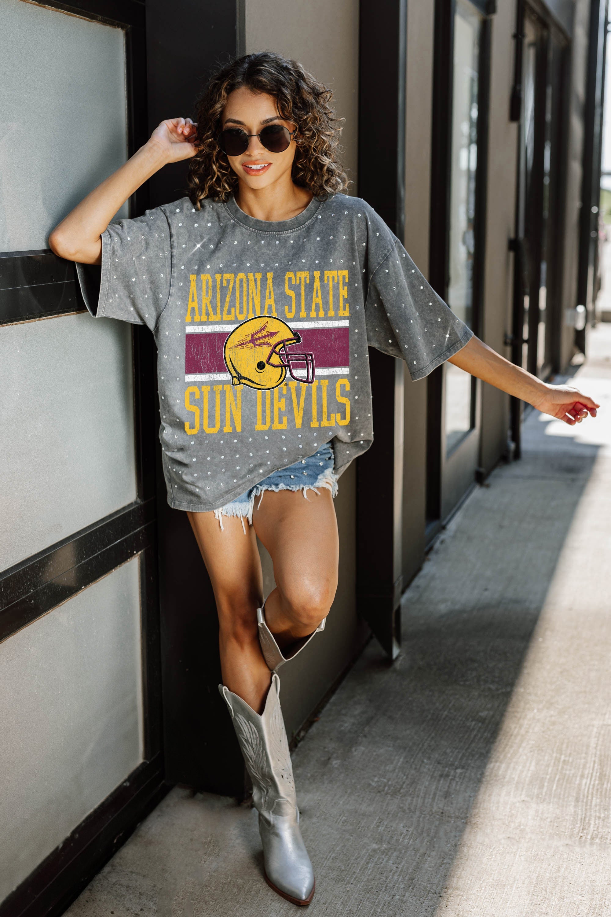 ARIZONA STATE SUN DEVILS ON THE BALL MINI RHINESTONE SHORT SLEEVE CLASSIC TEE