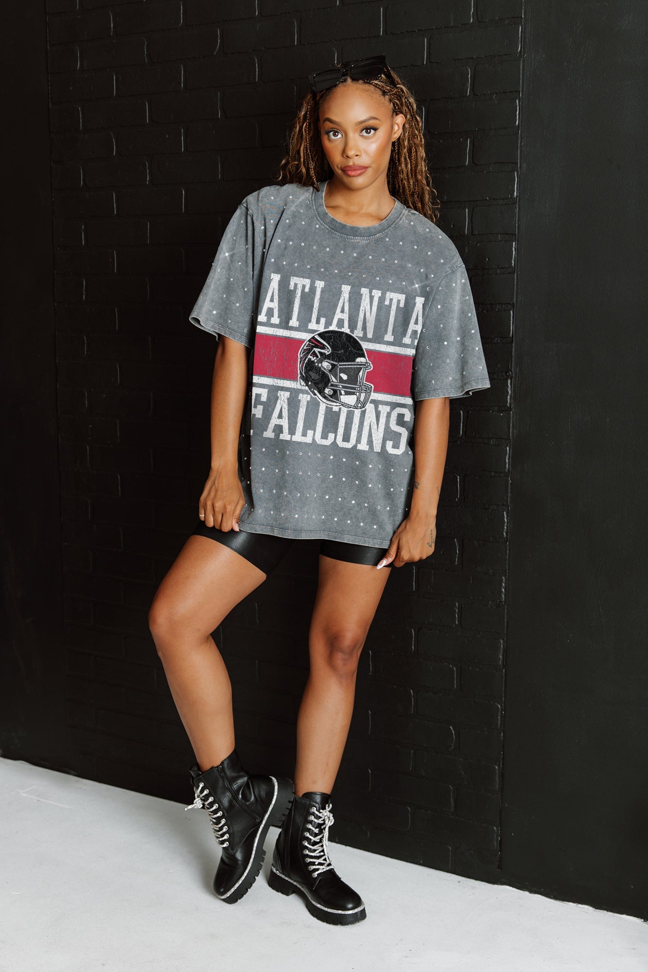 ATLANTA FALCONS ON THE BALL MINI RHINESTONE SHORT SLEEVE CLASSIC TEE