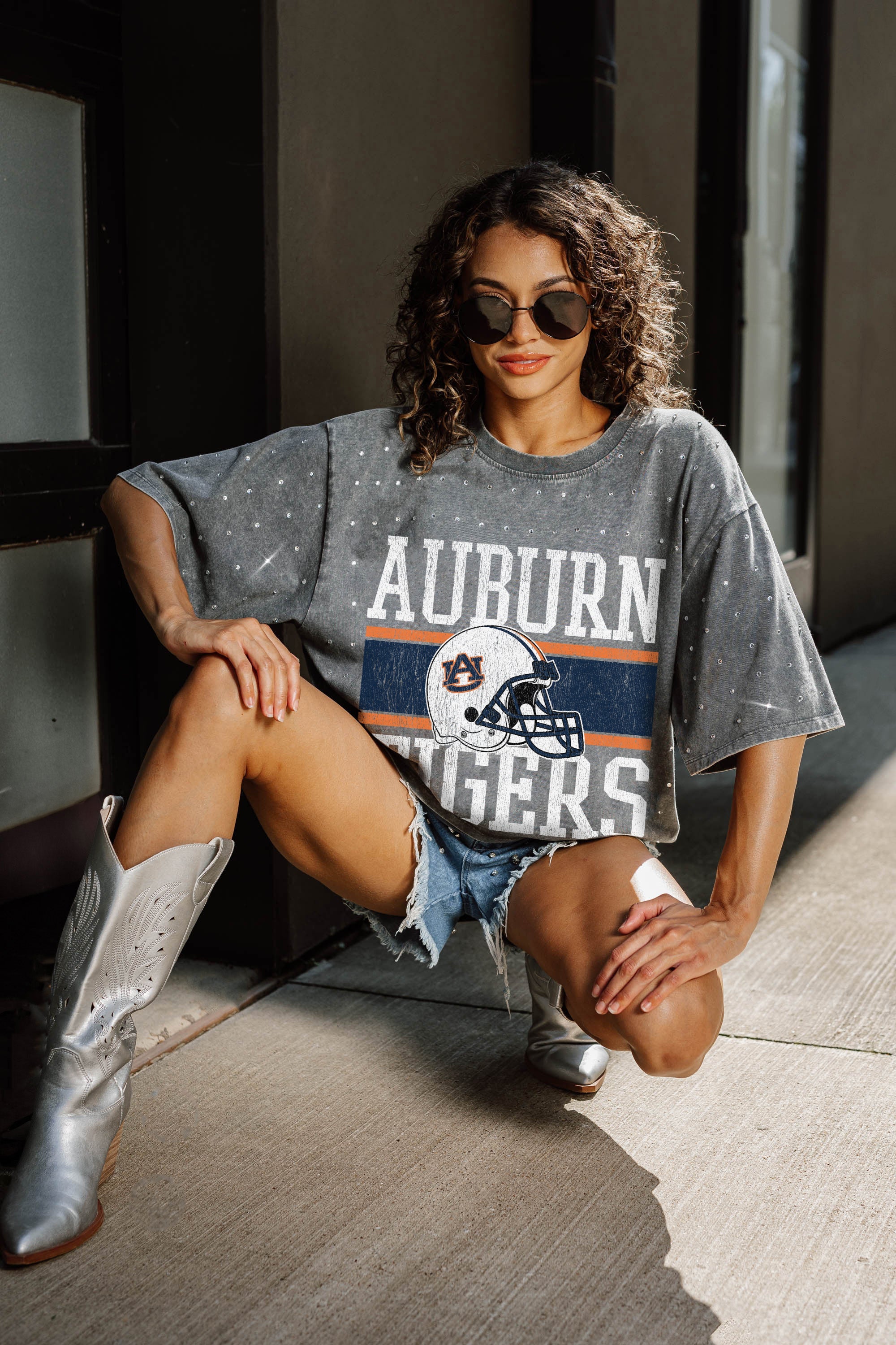 AUBURN TIGERS ON THE BALL MINI RHINESTONE SHORT SLEEVE CLASSIC TEE