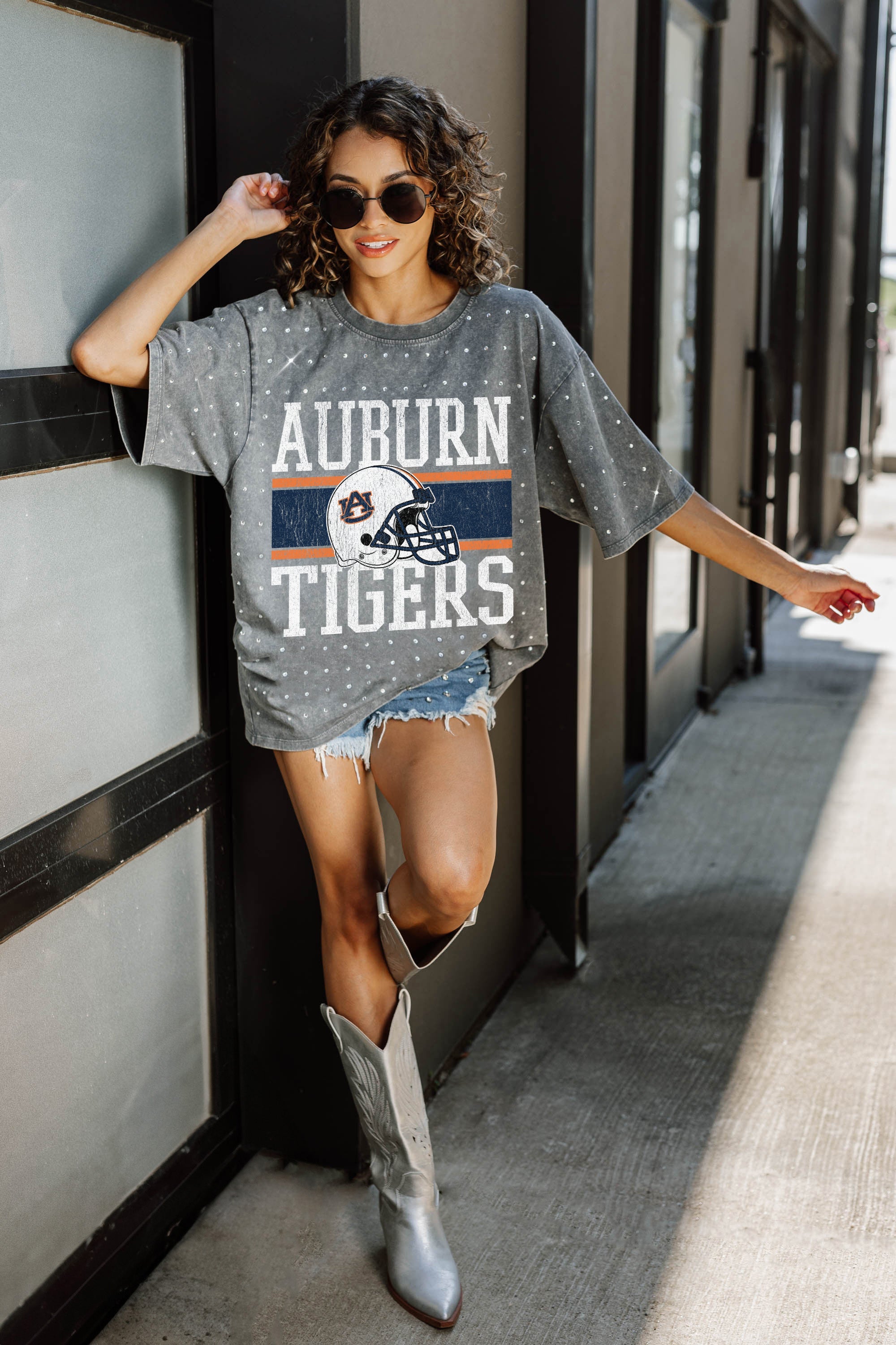 AUBURN TIGERS ON THE BALL MINI RHINESTONE SHORT SLEEVE CLASSIC TEE