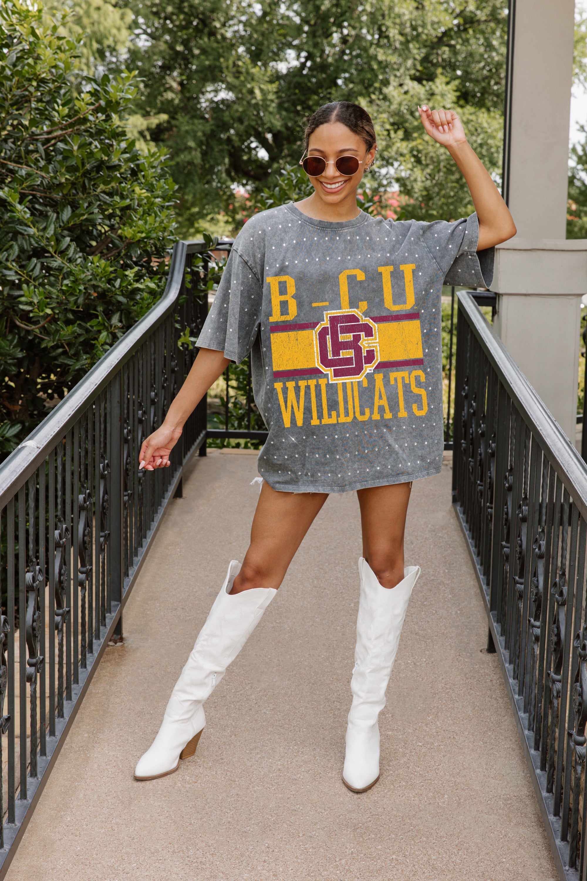 BETHUNE-COOKMAN WILDCATS ON THE BALL MINI RHINESTONE SHORT SLEEVE CLASSIC TEE