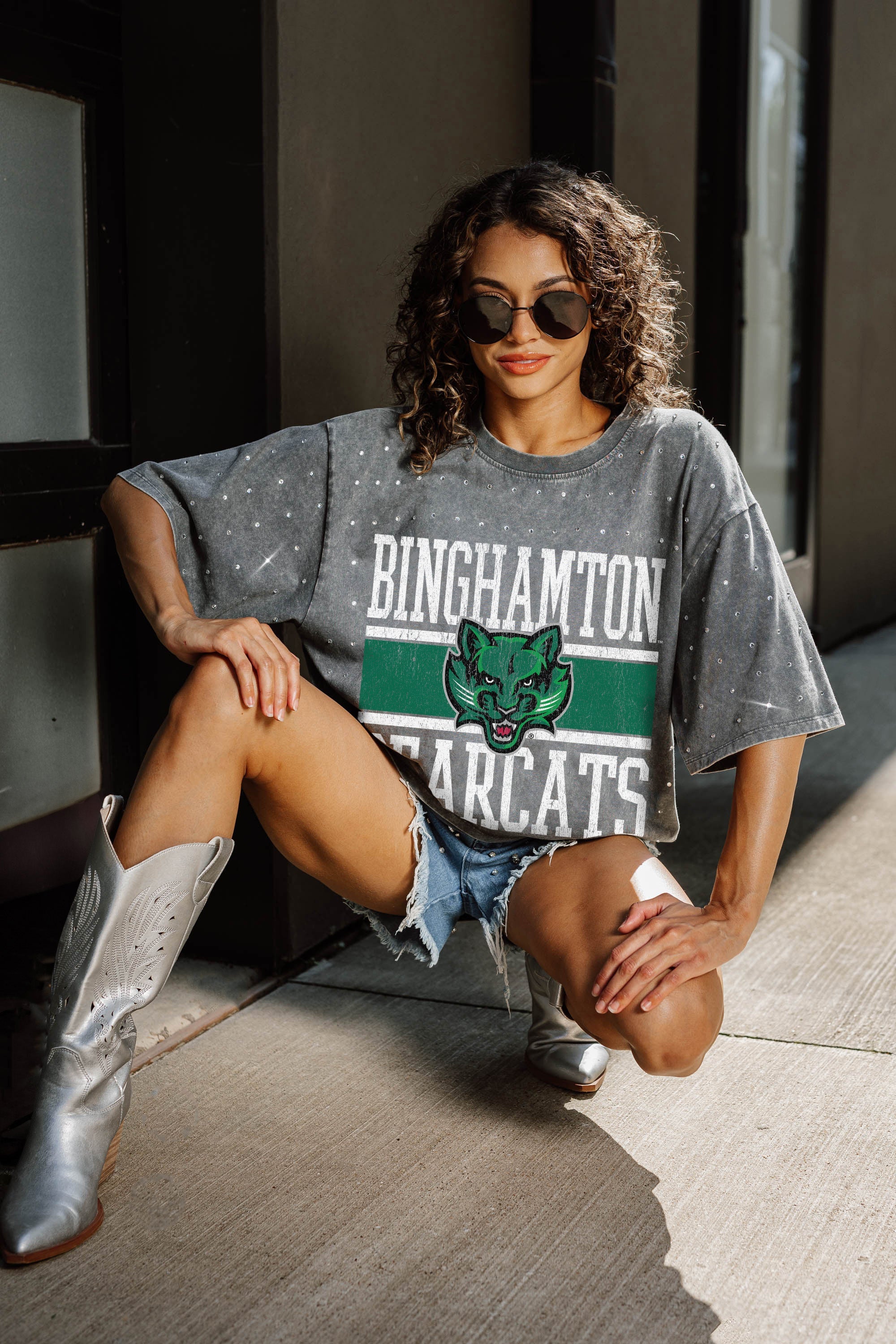 BINGHAMTON BEARCATS ON THE BALL MINI RHINESTONE SHORT SLEEVE CLASSIC TEE