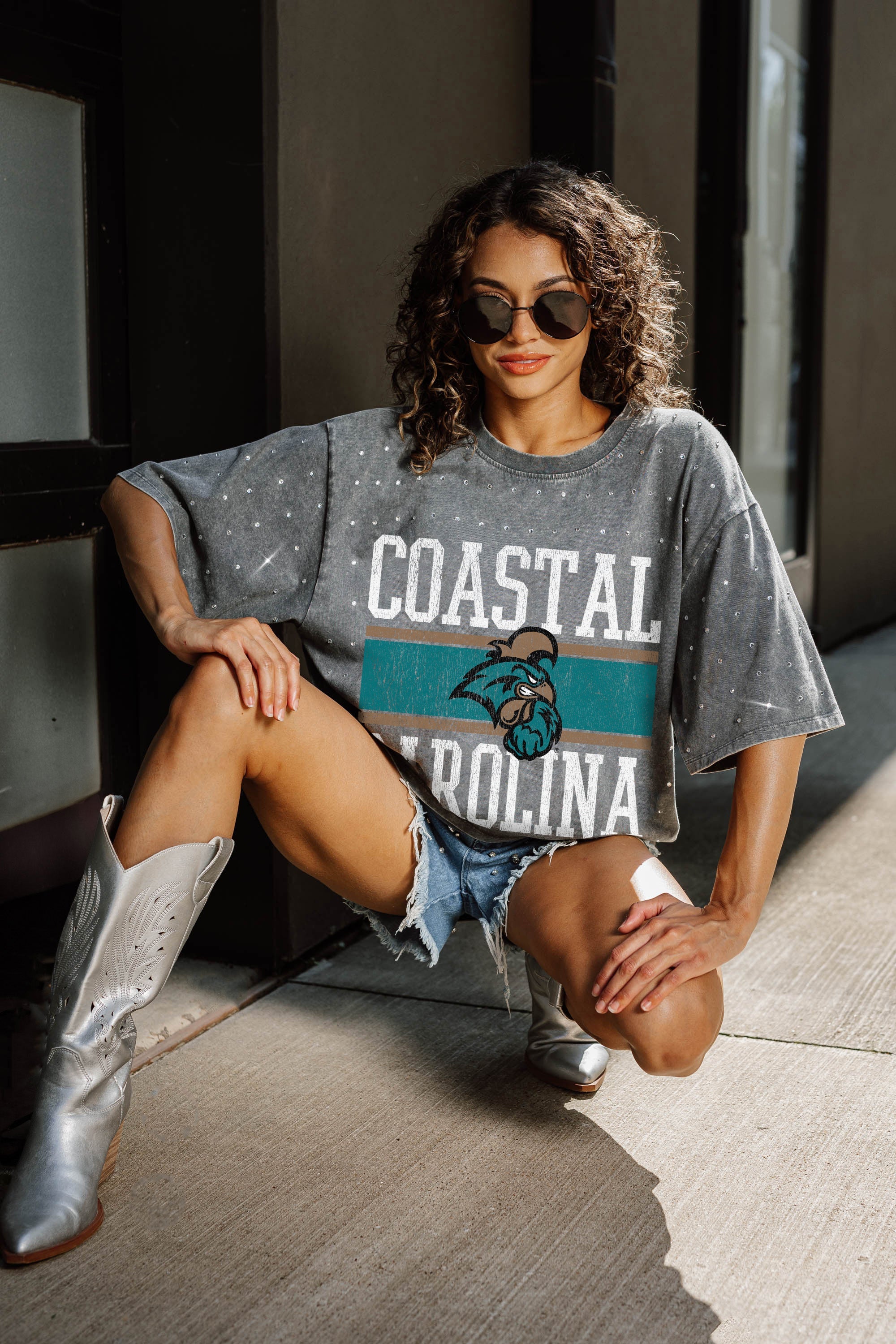 COASTAL CAROLINA CHANTICLEERS ON THE BALL MINI RHINESTONE SHORT SLEEVE CLASSIC TEE