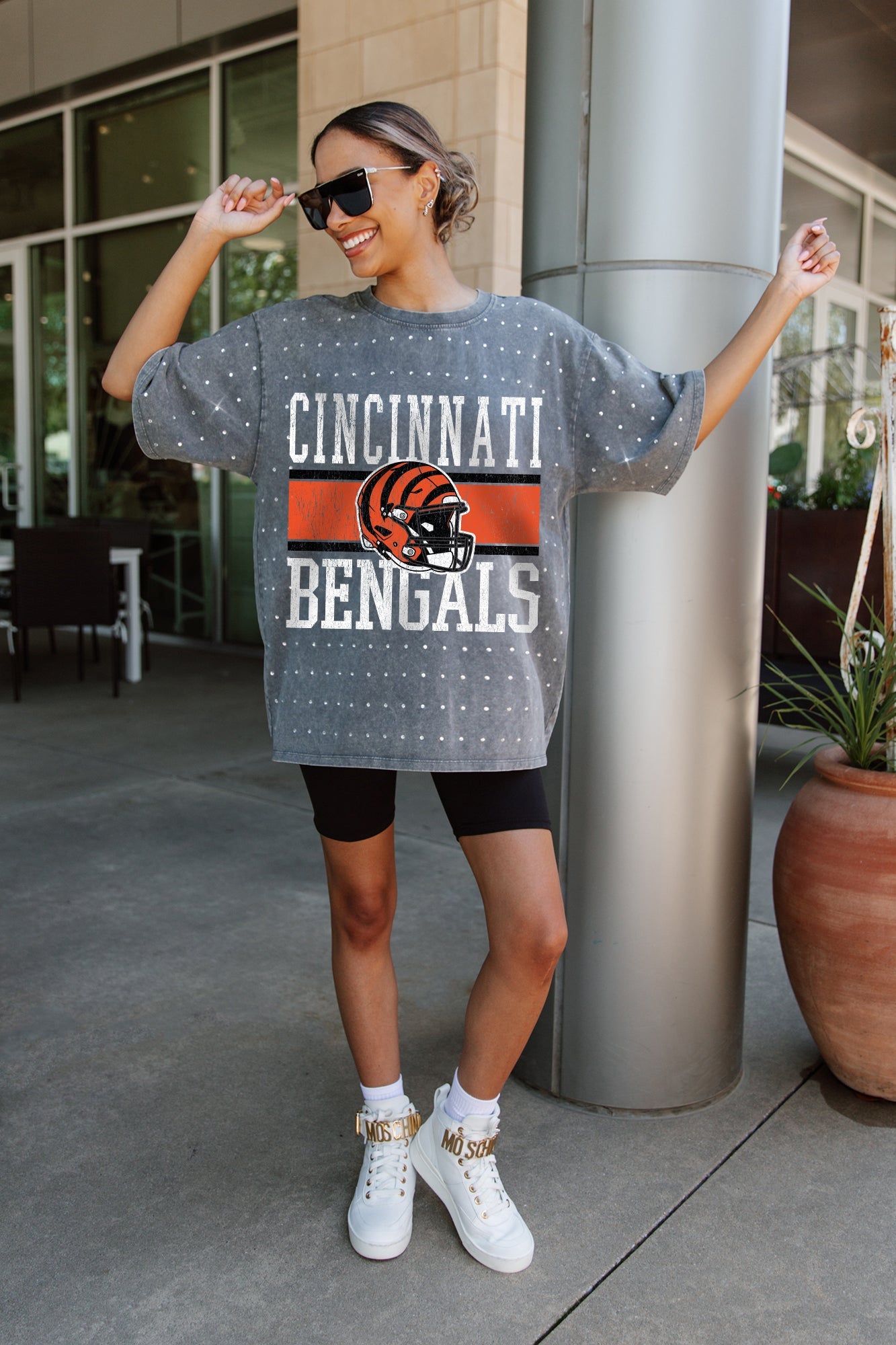 CINCINNATI BENGALS ON THE BALL MINI RHINESTONE SHORT SLEEVE CLASSIC TEE