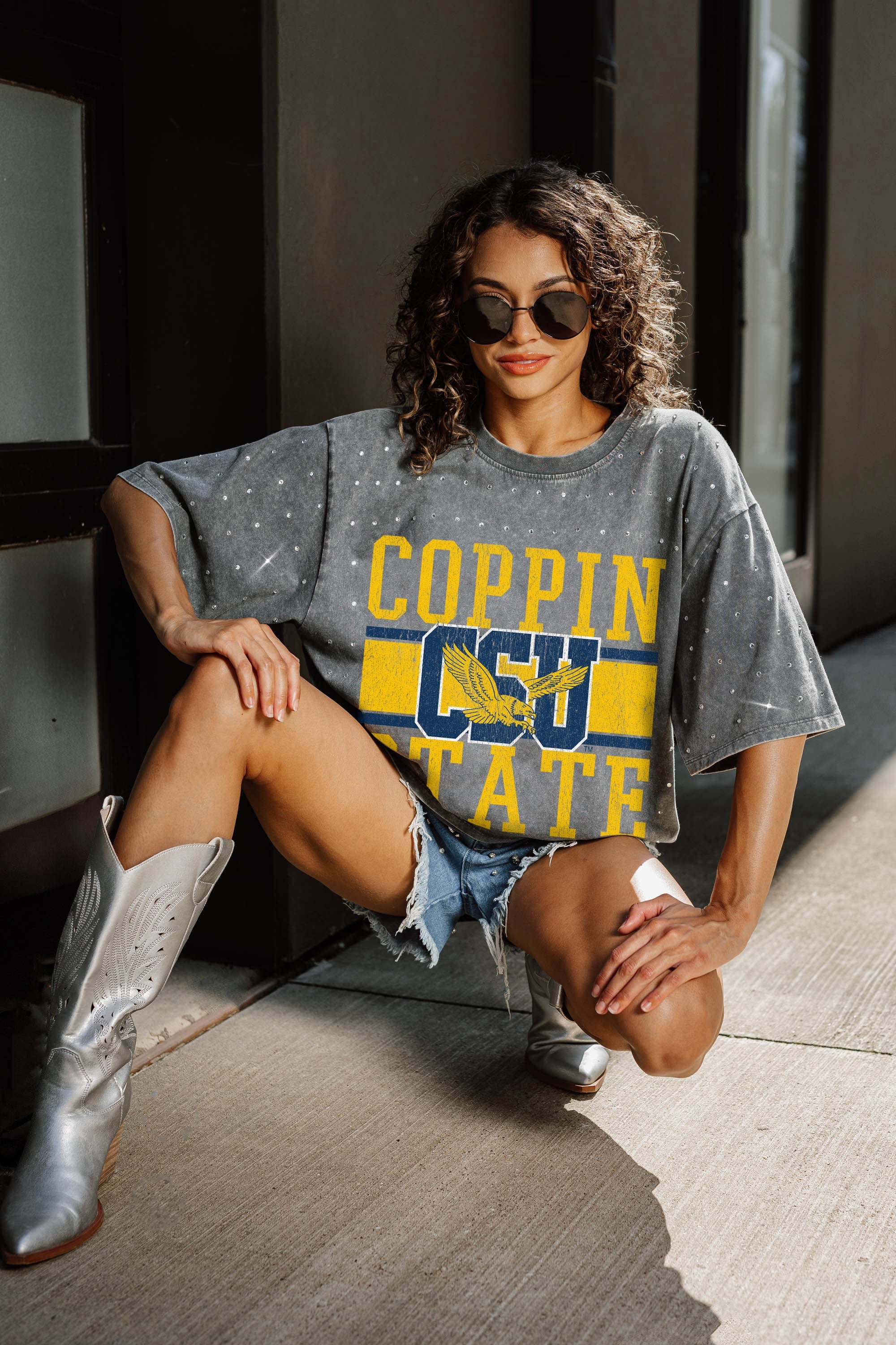 COPPIN STATE EAGLES ON THE BALL MINI RHINESTONE SHORT SLEEVE CLASSIC TEE