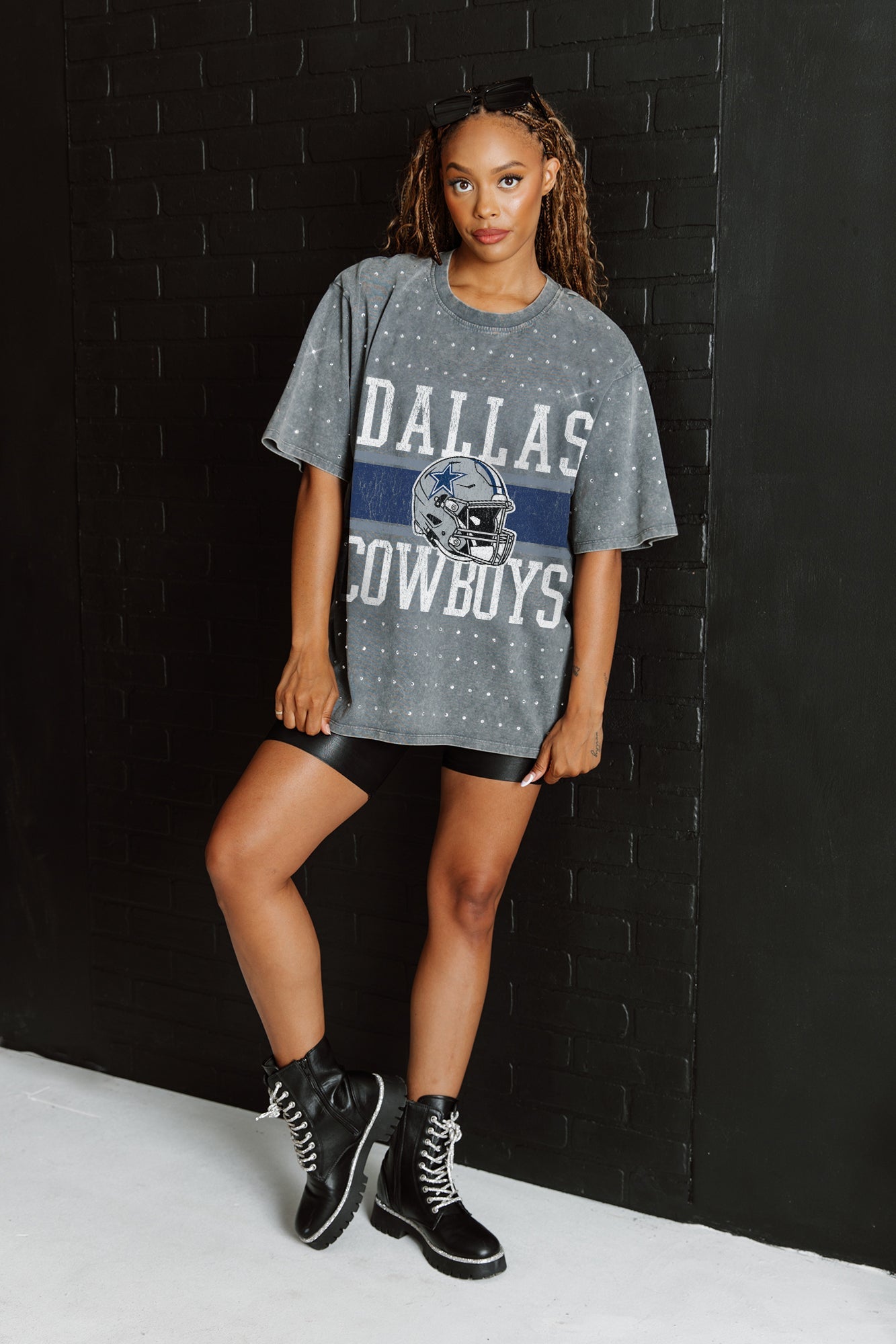 DALLAS COWBOYS ON THE BALL MINI RHINESTONE SHORT SLEEVE CLASSIC TEE