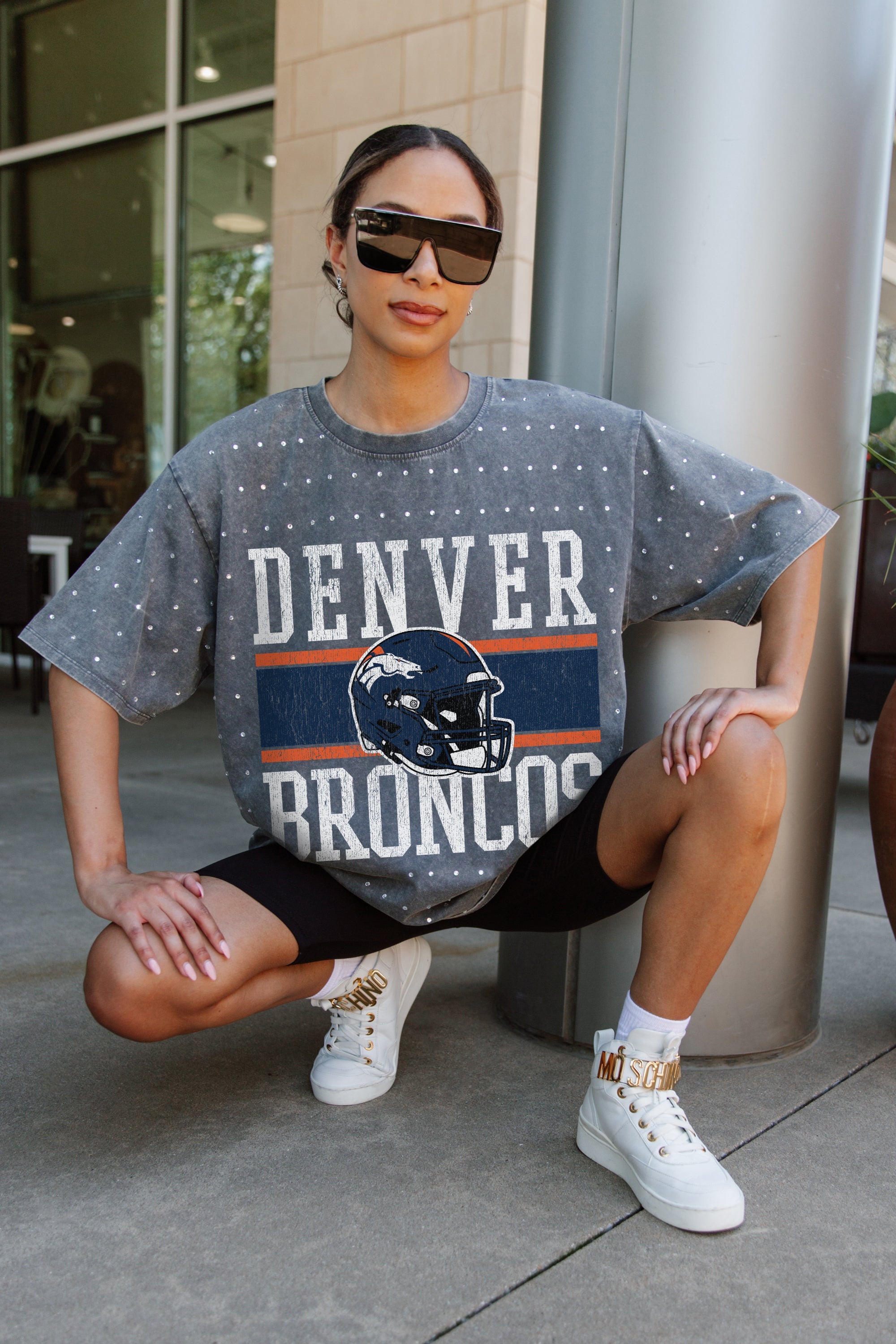 DENVER BRONCOS ON THE BALL MINI RHINESTONE SHORT SLEEVE CLASSIC TEE