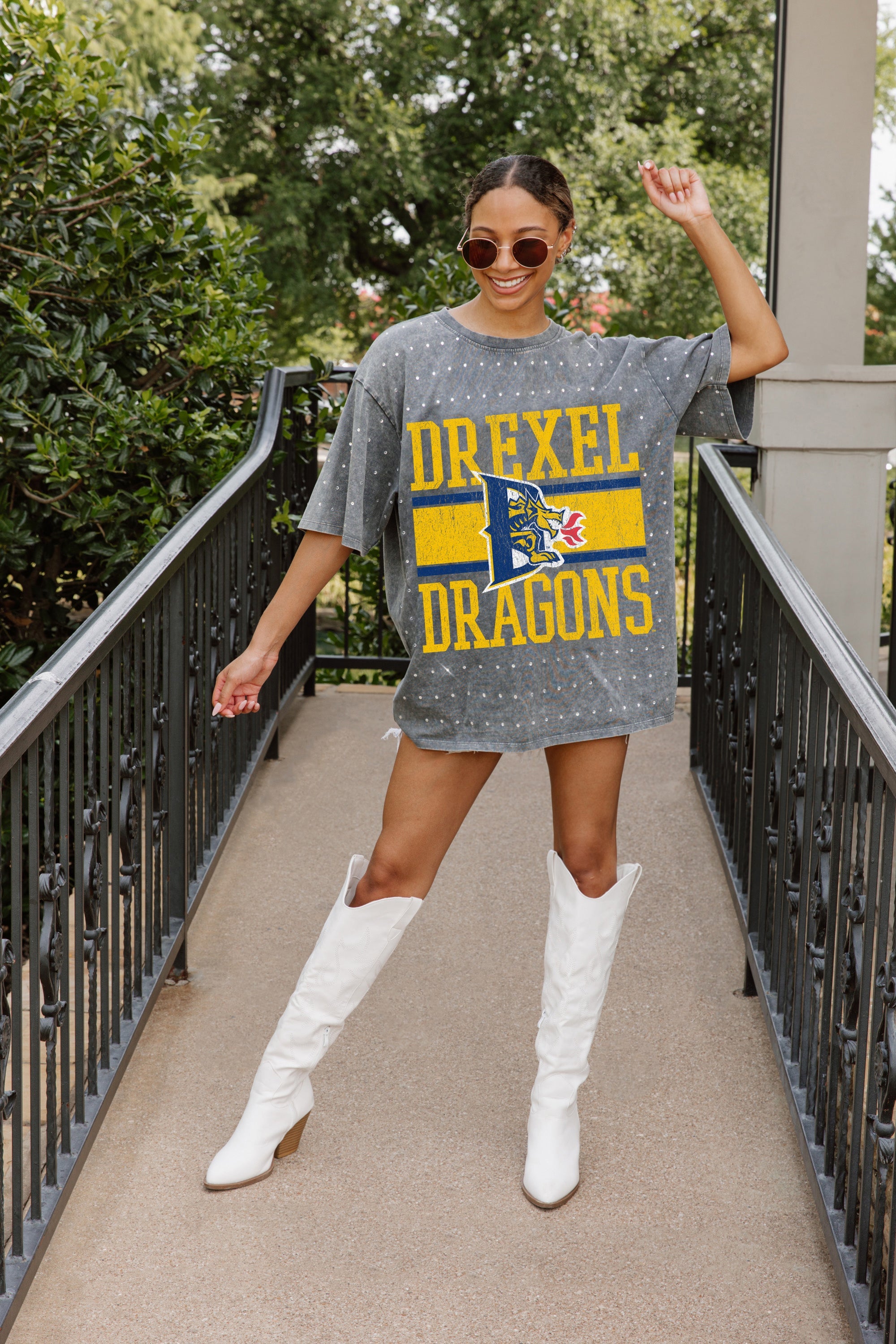 DREXEL UNIVERSITY DRAGONS ON THE BALL MINI RHINESTONE SHORT SLEEVE CLASSIC TEE