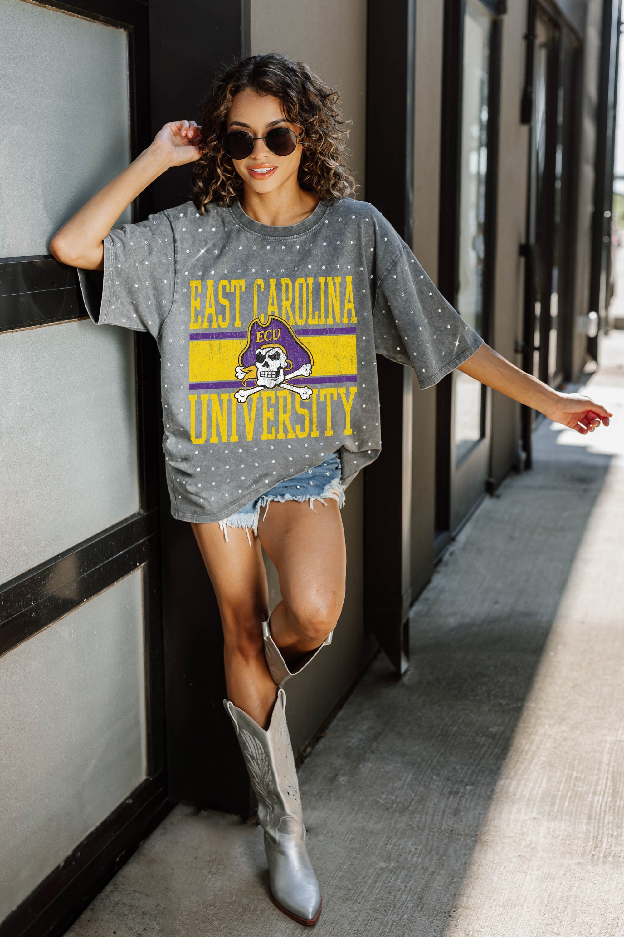 EAST CAROLINA PIRATES ON THE BALL MINI RHINESTONE SHORT SLEEVE CLASSIC TEE