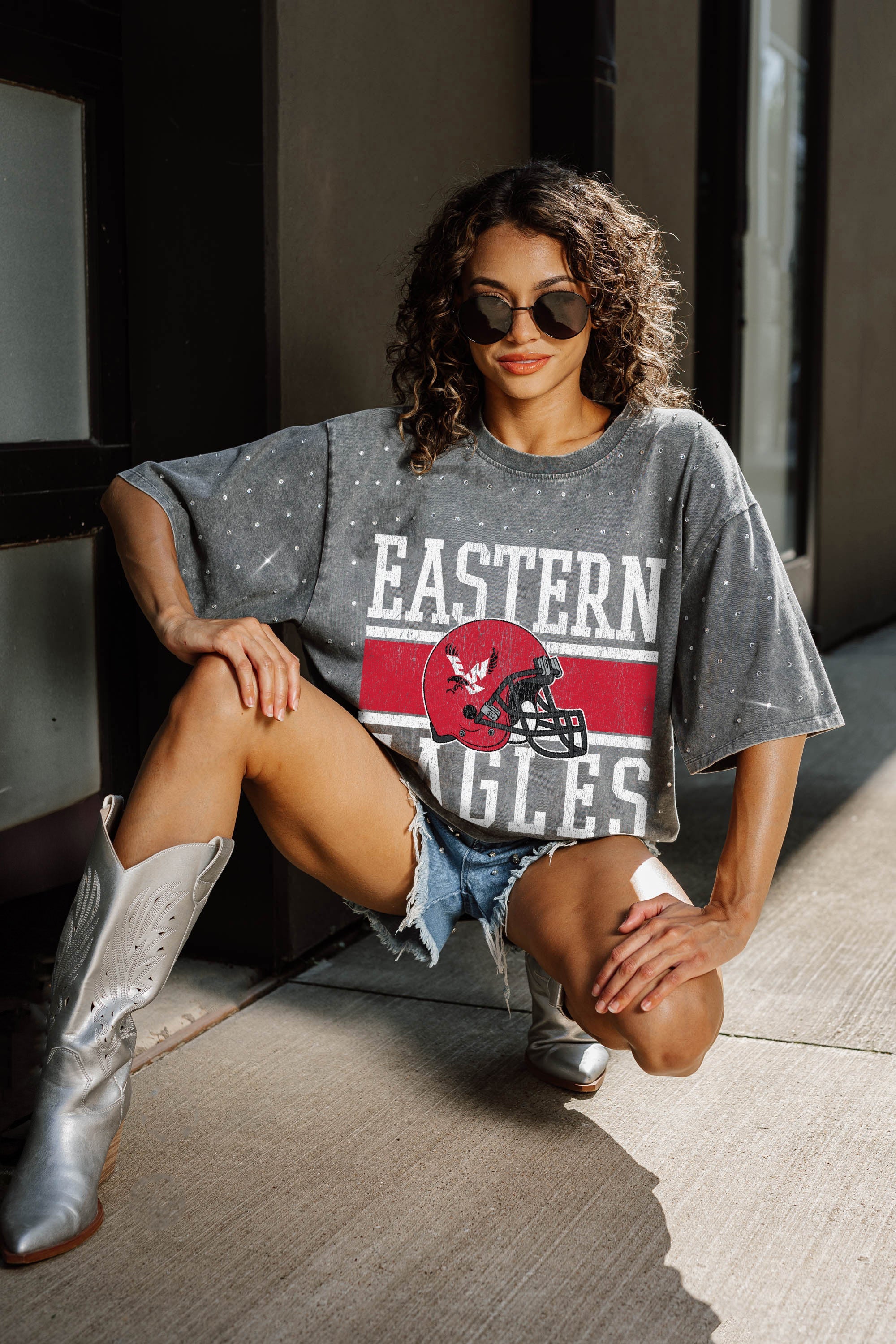 EASTERN WASHINGTON UNIVERSITY EAGLES ON THE BALL MINI RHINESTONE SHORT SLEEVE CLASSIC TEE