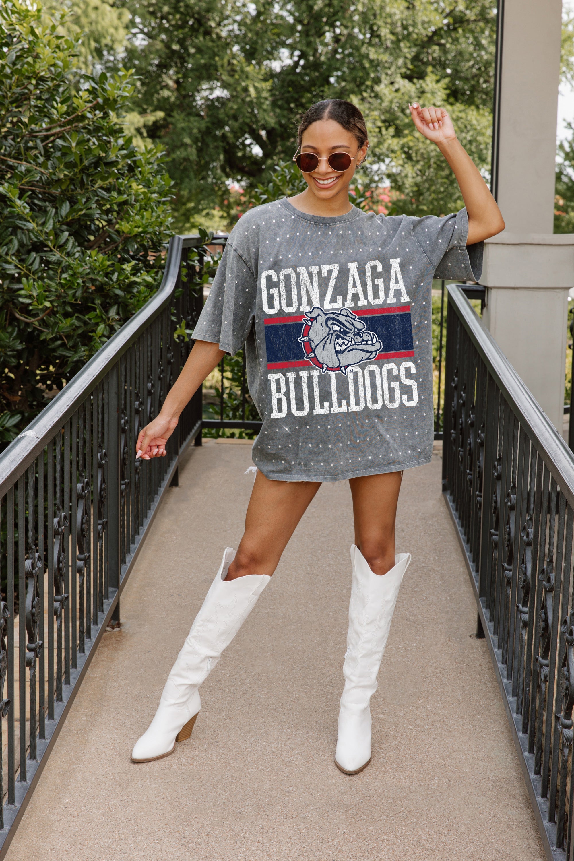 GONZAGA BULLDOGS ON THE BALL MINI RHINESTONE SHORT SLEEVE CLASSIC TEE