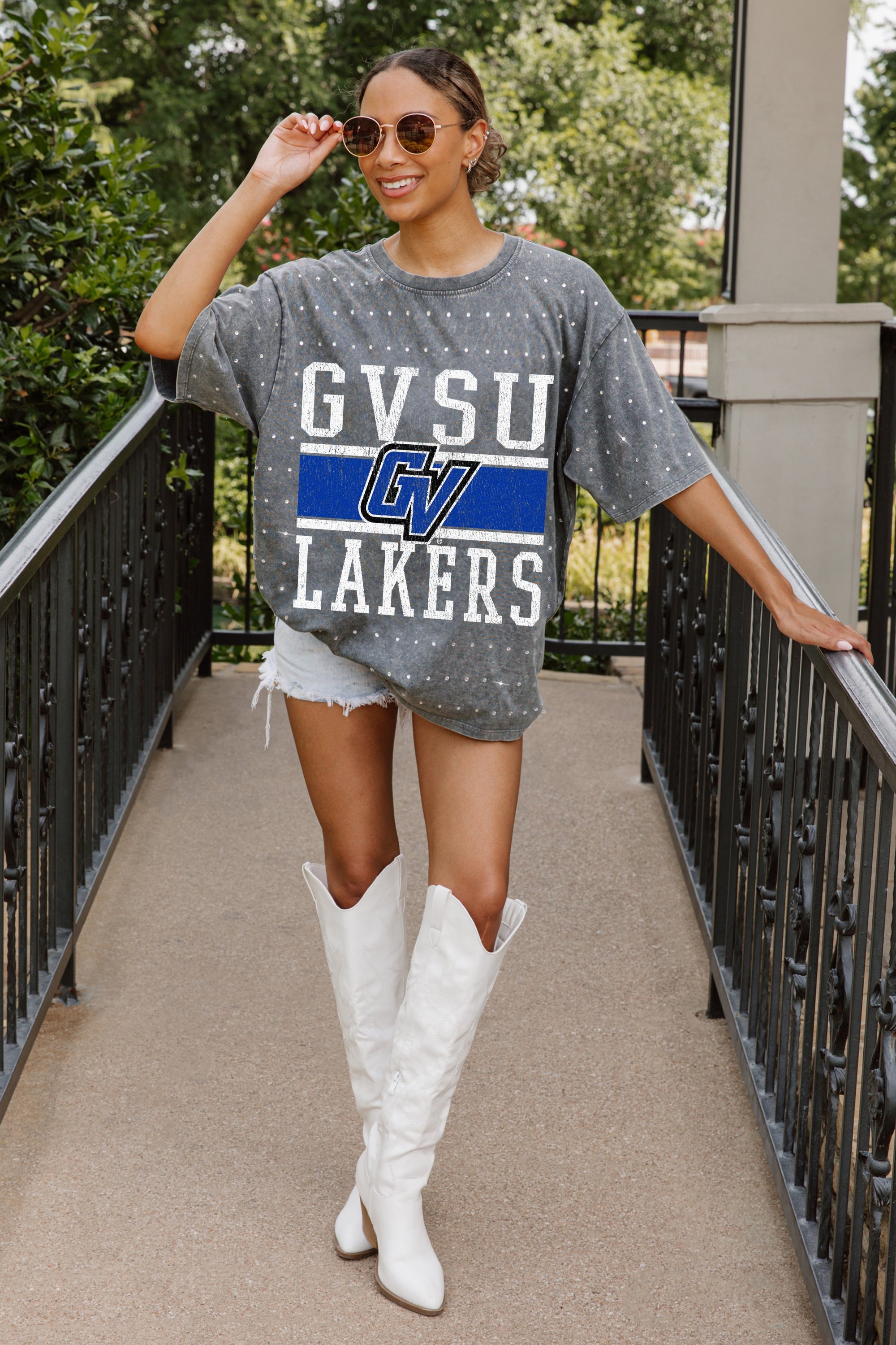 GRAND VALLEY LAKERS ON THE BALL MINI RHINESTONE SHORT SLEEVE CLASSIC TEE