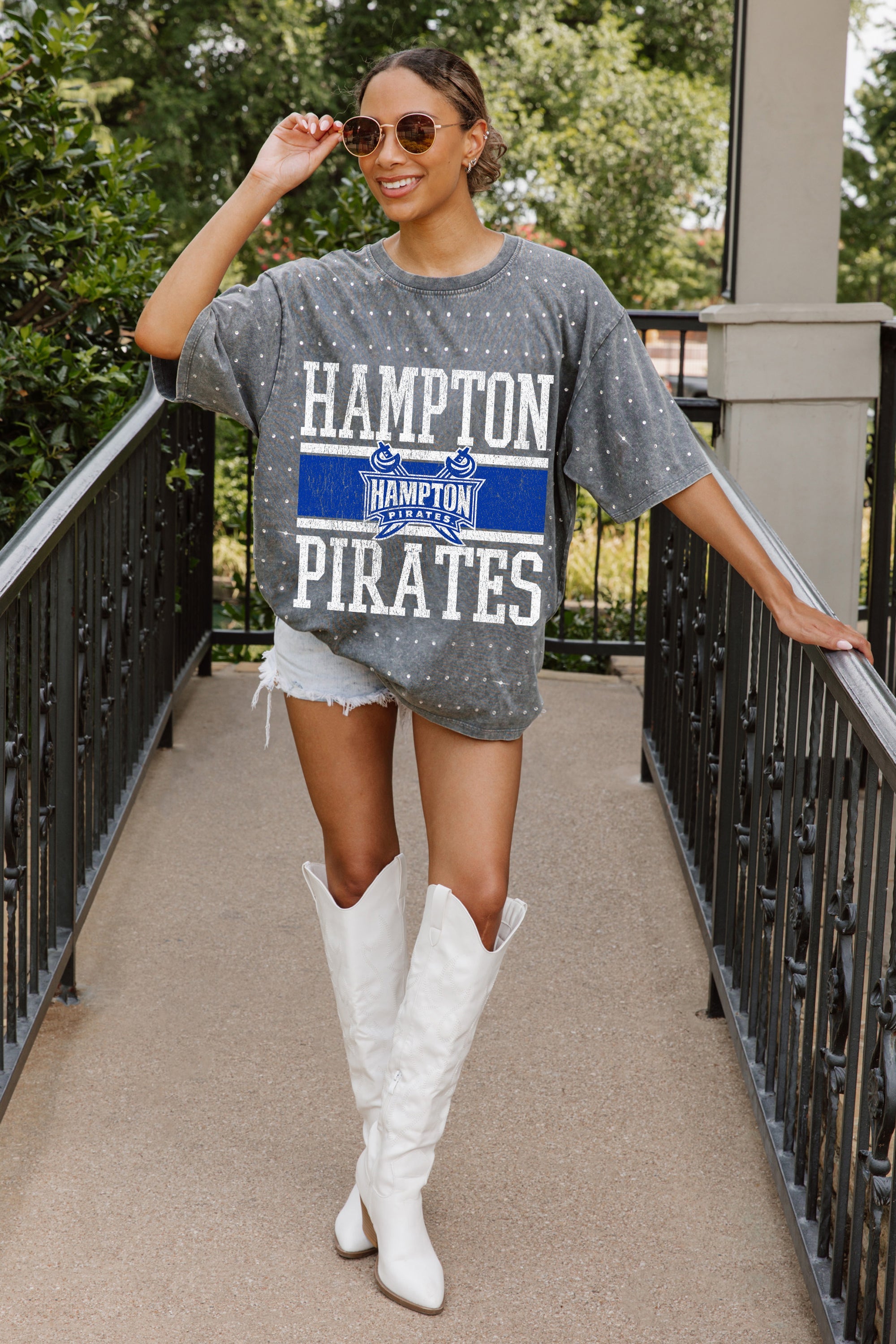 HAMPTON PIRATES ON THE BALL MINI RHINESTONE SHORT SLEEVE CLASSIC TEE