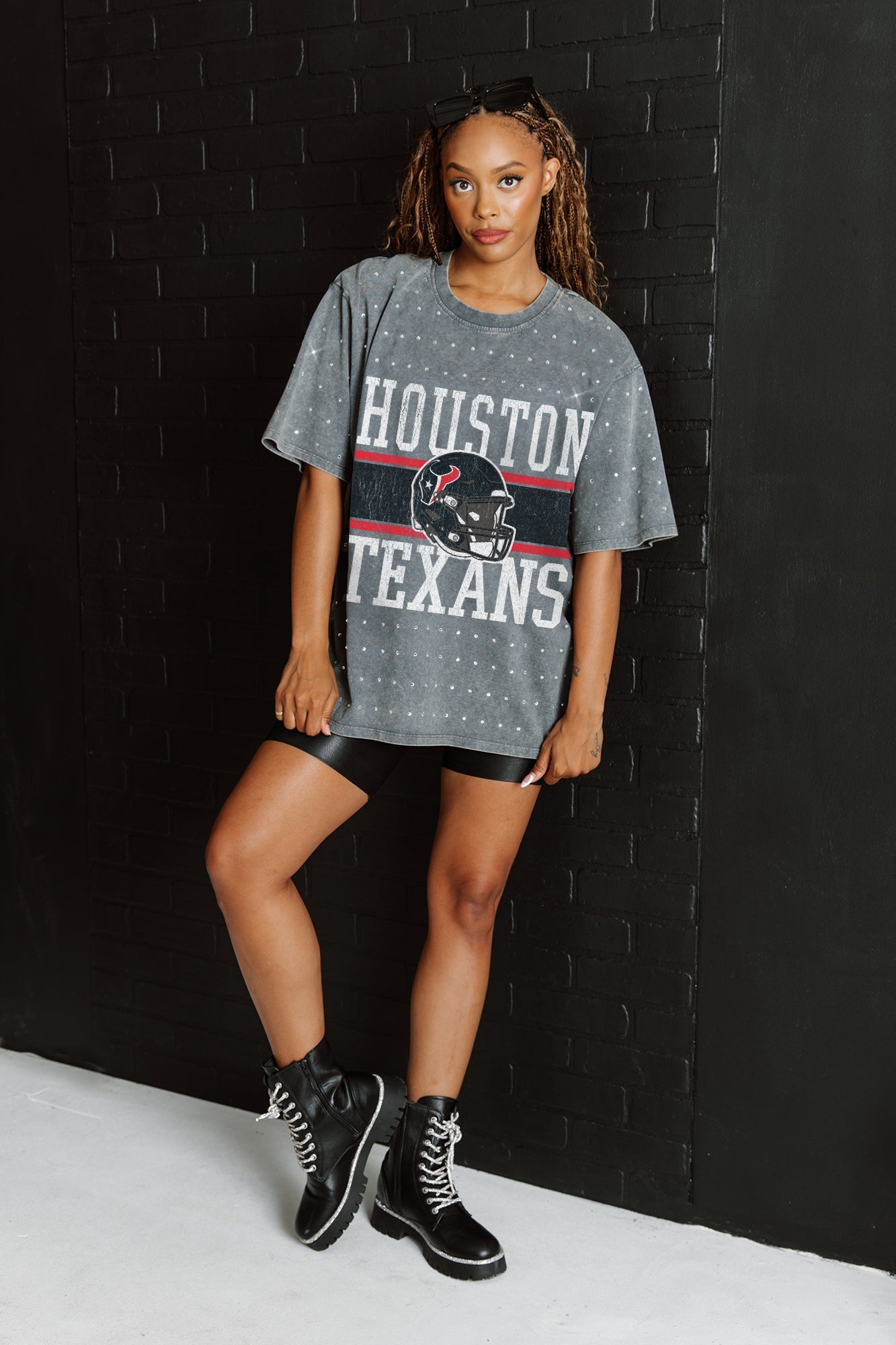 HOUSTON TEXANS ON THE BALL MINI RHINESTONE SHORT SLEEVE CLASSIC TEE