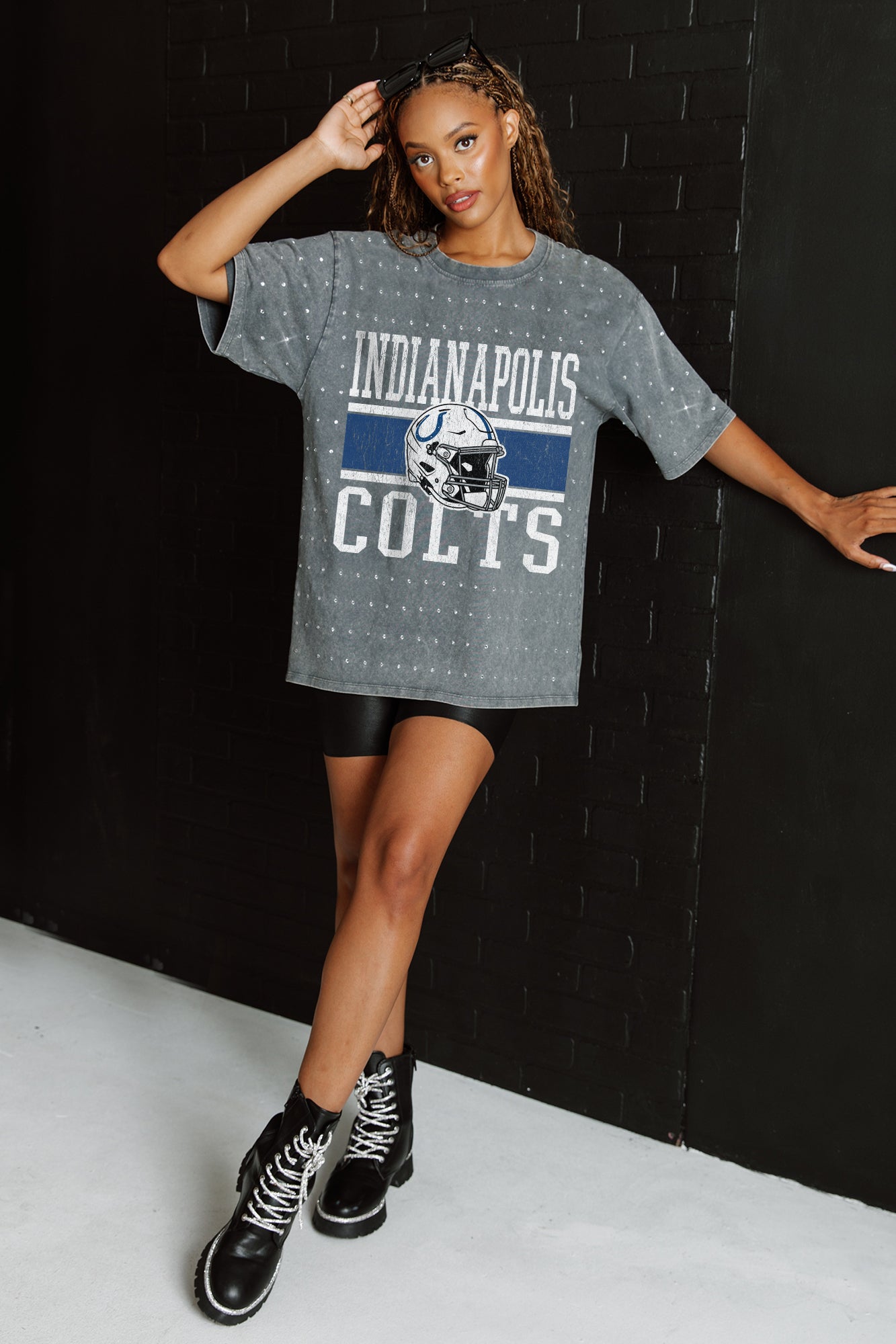 INDIANAPOLIS COLTS ON THE BALL MINI RHINESTONE SHORT SLEEVE CLASSIC TEE