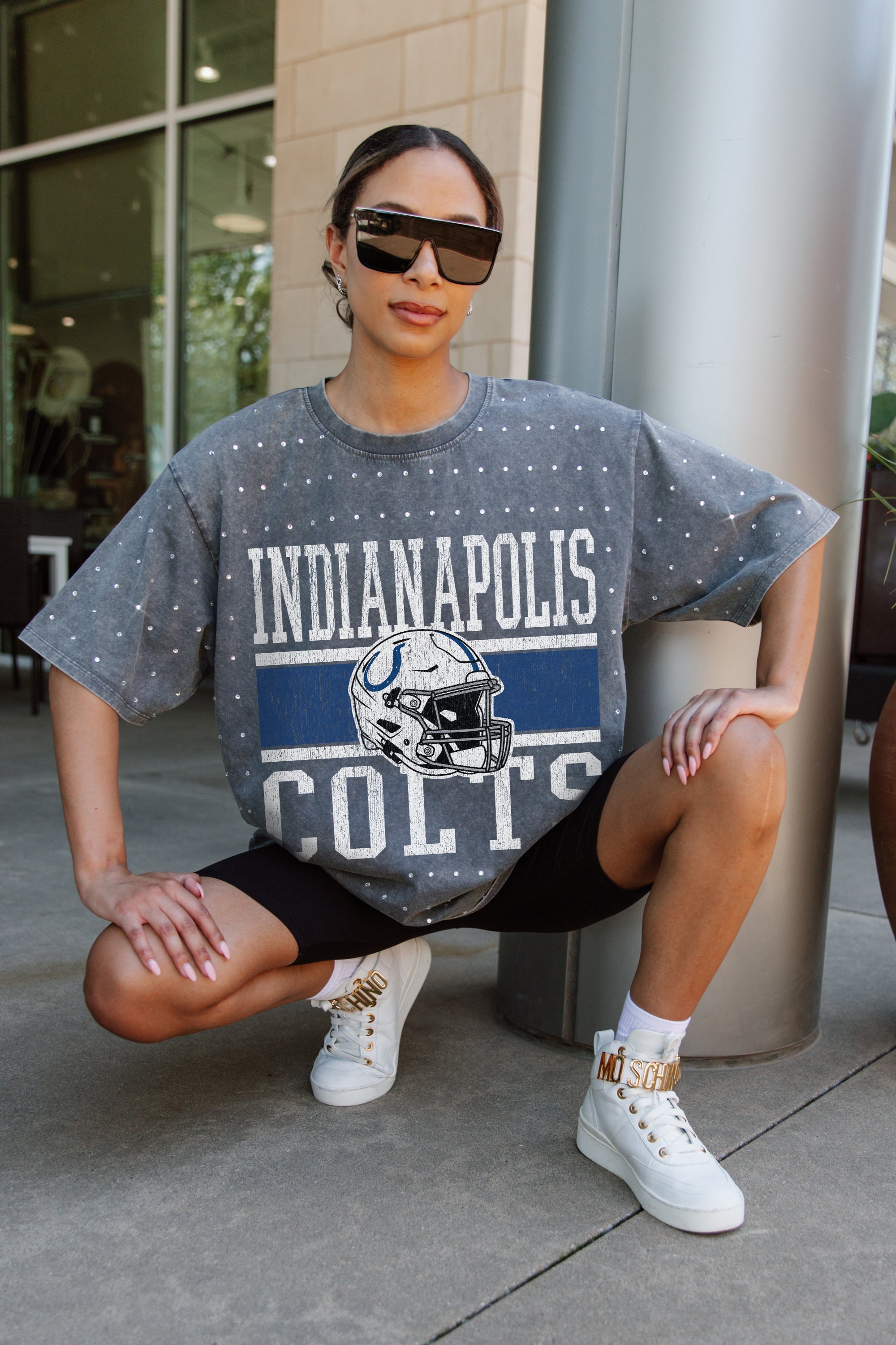 INDIANAPOLIS COLTS ON THE BALL MINI RHINESTONE SHORT SLEEVE CLASSIC TEE