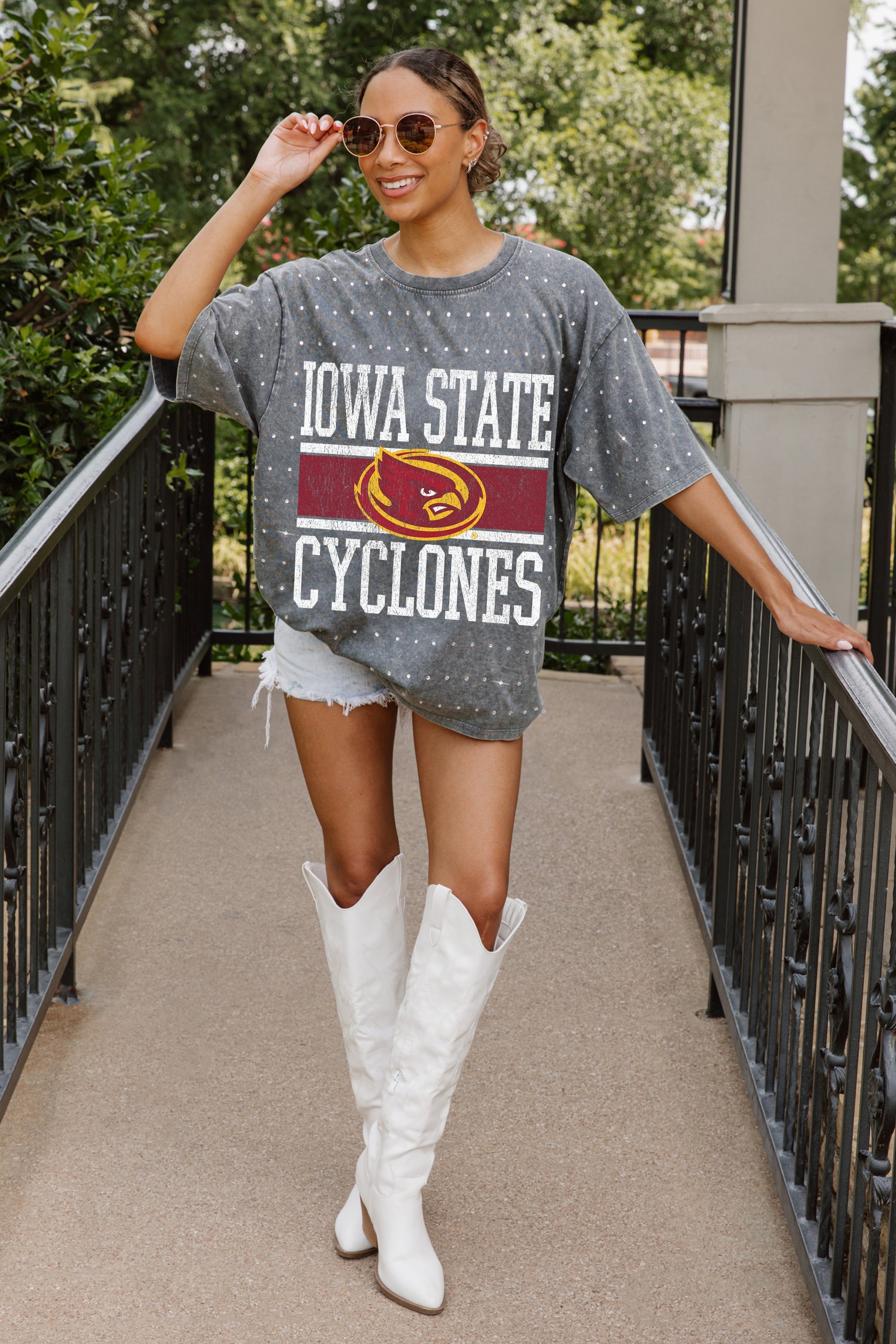 IOWA STATE CYCLONES ON THE BALL MINI RHINESTONE SHORT SLEEVE CLASSIC TEE